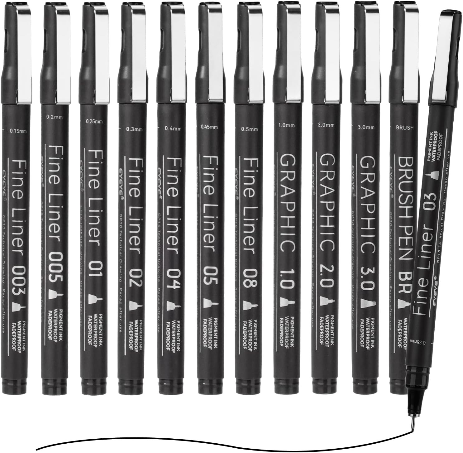 12-PACK EYEYE Micro Fineliner Pens, Black Drawing Art Pens, Waterproof Ink Set