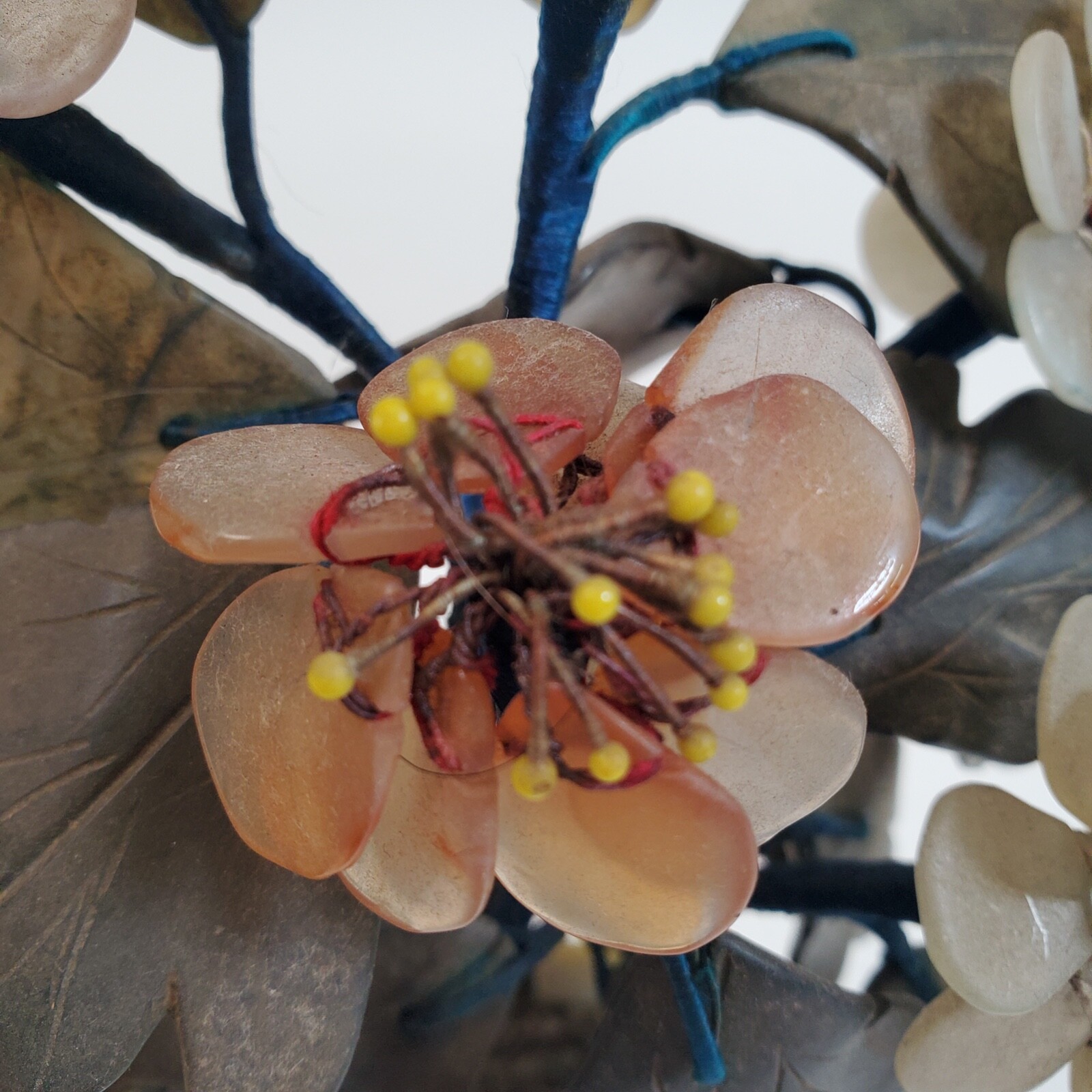 Vintage 1950s Chinese/Japanese Jade Agate Bonzai Flowering Tree