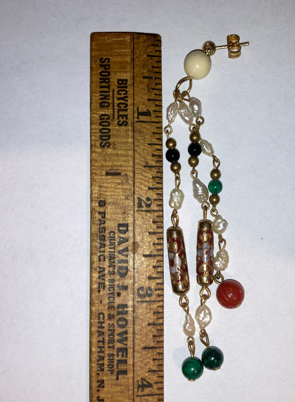 3.75” Vintage Chinese Enamel Cloisonne Coral Pearls Dangle Earrings Bracelet 7”