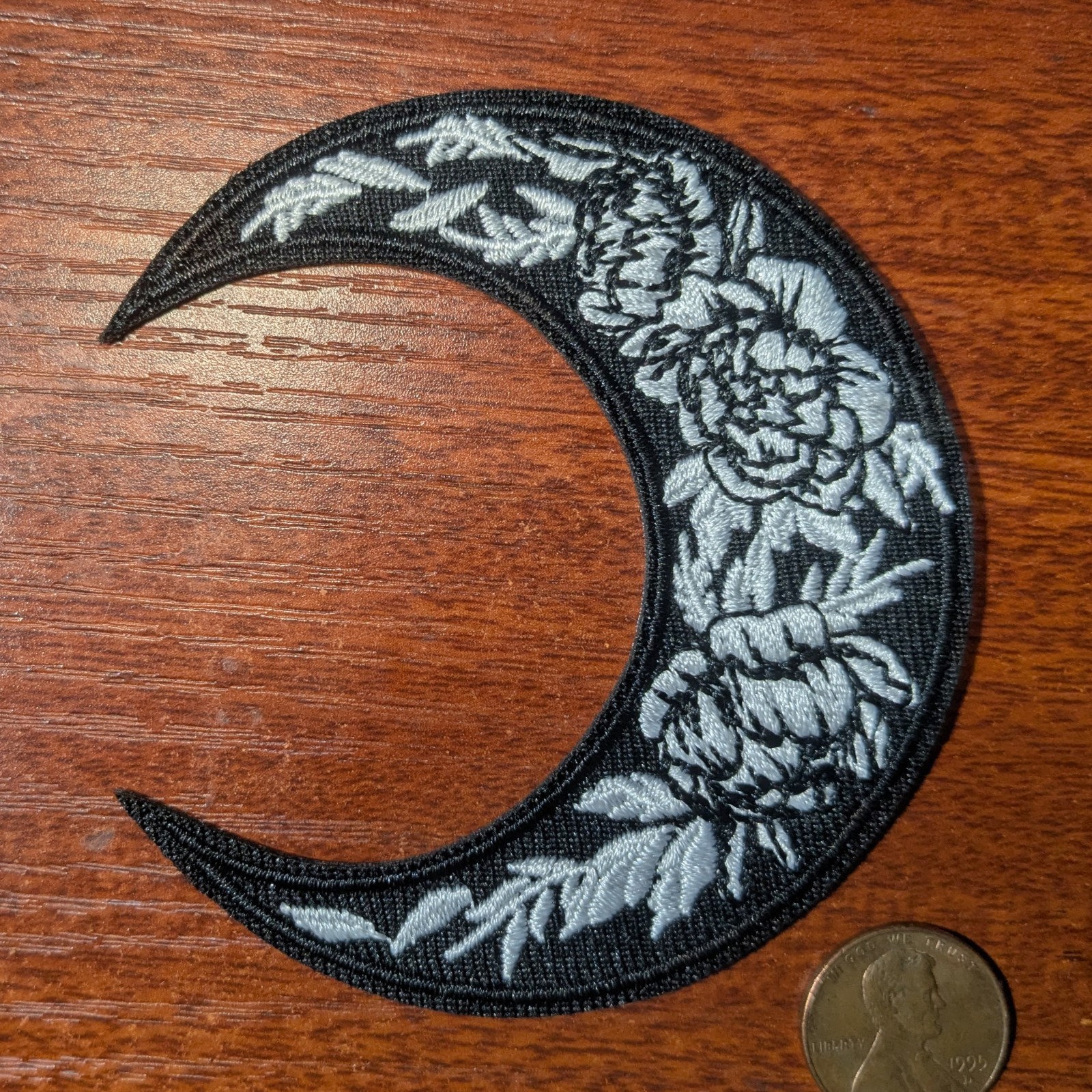 Gothic Moon Patch Flowers Celestial Goth Embroidered Iron On Sew On 3.25″