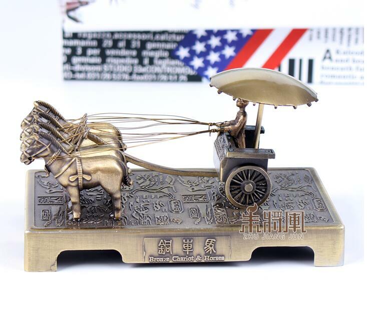 Antique Collection Chinese Terracotta Warriors Copper Carriage Ornament Souvenir