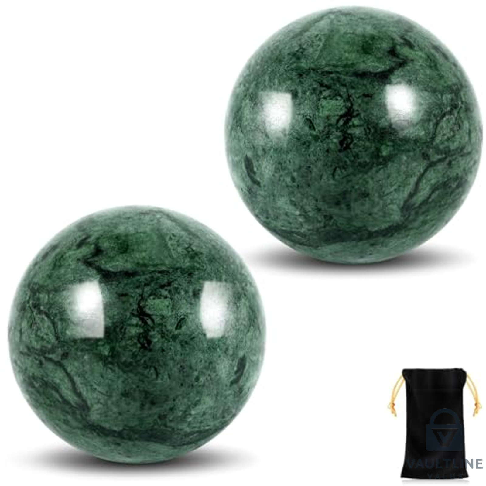 2 Pack Learay Green Marble Baoding Balls for Hand Exercise and Stress Relief