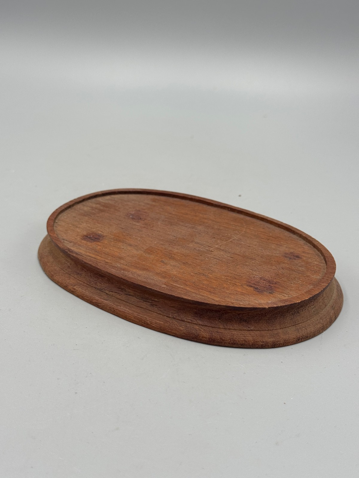 Vintage Mid 20th c. Hong Kong Hardwood Brown Oval Display Wood Stand 6 x 4”