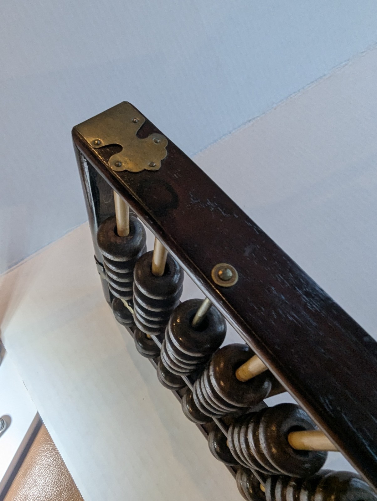 Antique Chinese Abacus Suanpan 13 Rod Republic Era Hardwood Brass Merchant Tool