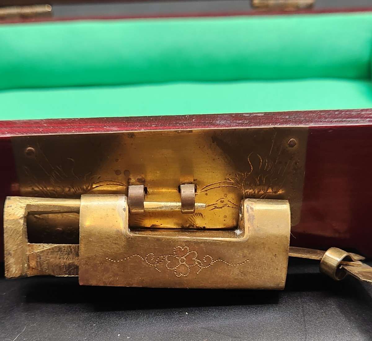 Wood & Brass Locking Box Shanghai China W/Lock & Key Jewelry Trinket – Vintage