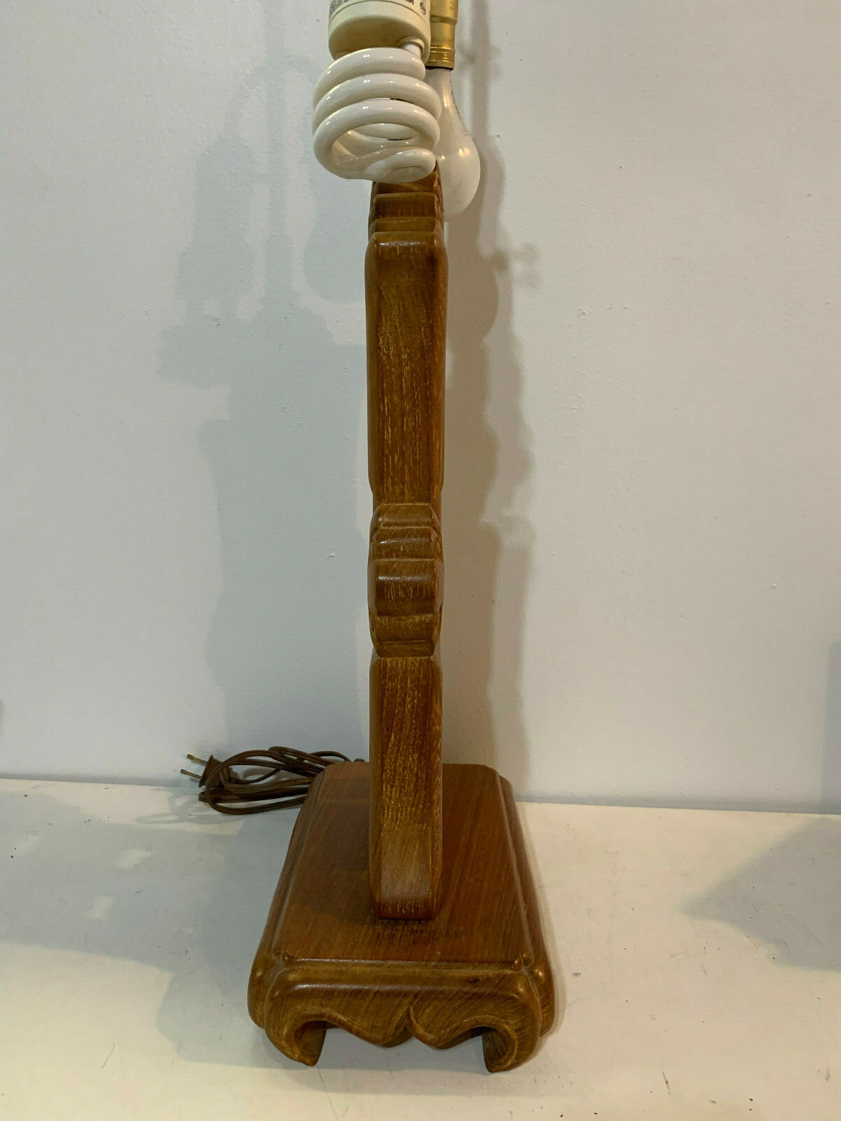 Vintage Chinese Shou Character Symbol Wood Carved Table Lamp