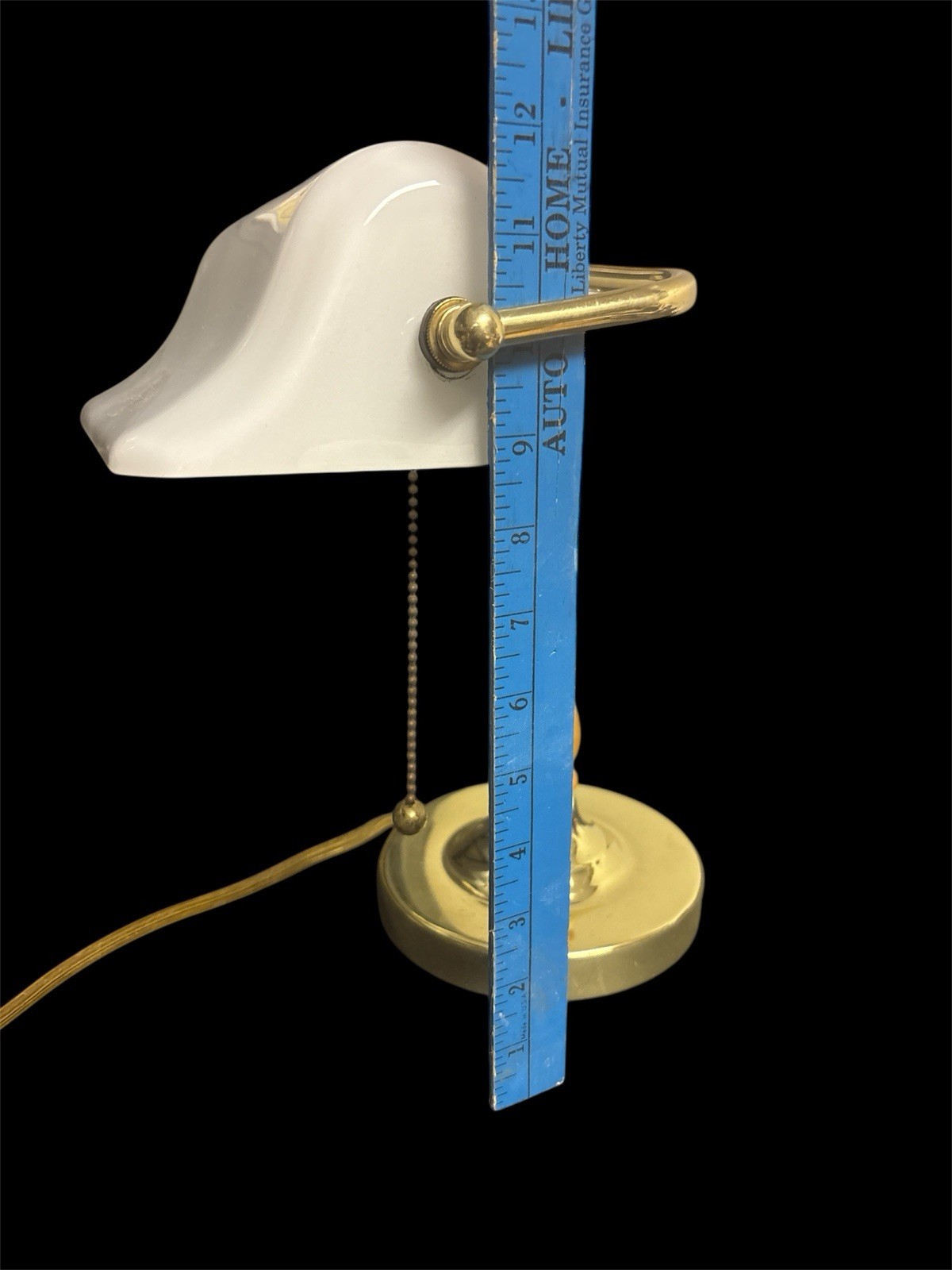 Bankers Lamp White Shade , Shiny brass With Wood Look Model 9406 Made In China