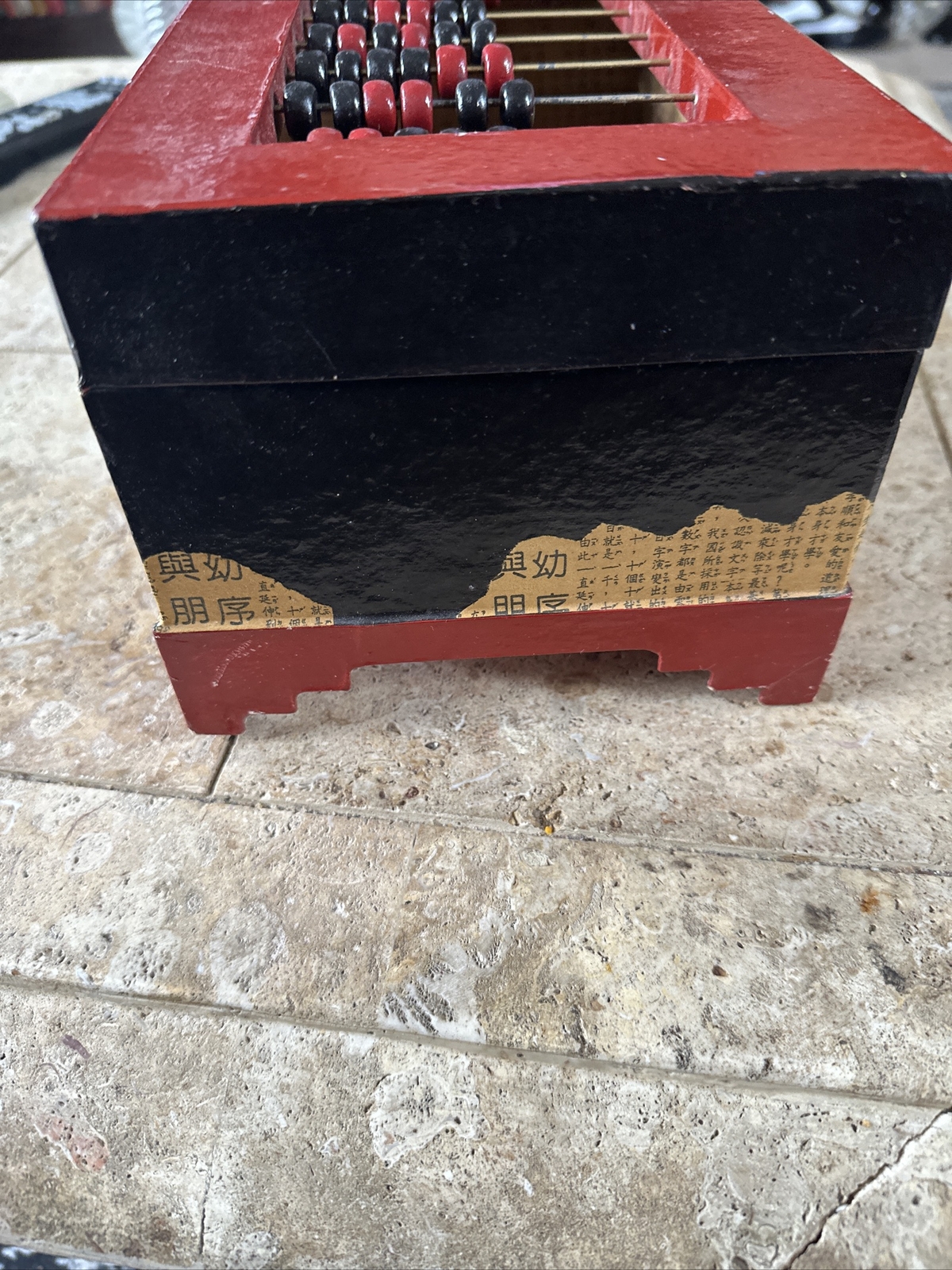 Vintage Paper Mache Made in Philippines Wooden Abacus Storage Box Wood Beads