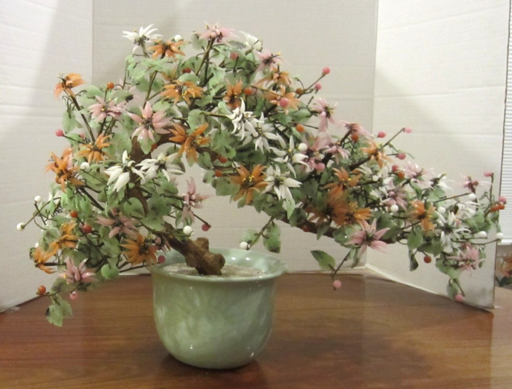spectacular vintage multi-color flowering glass bonzai tree 31 ” long