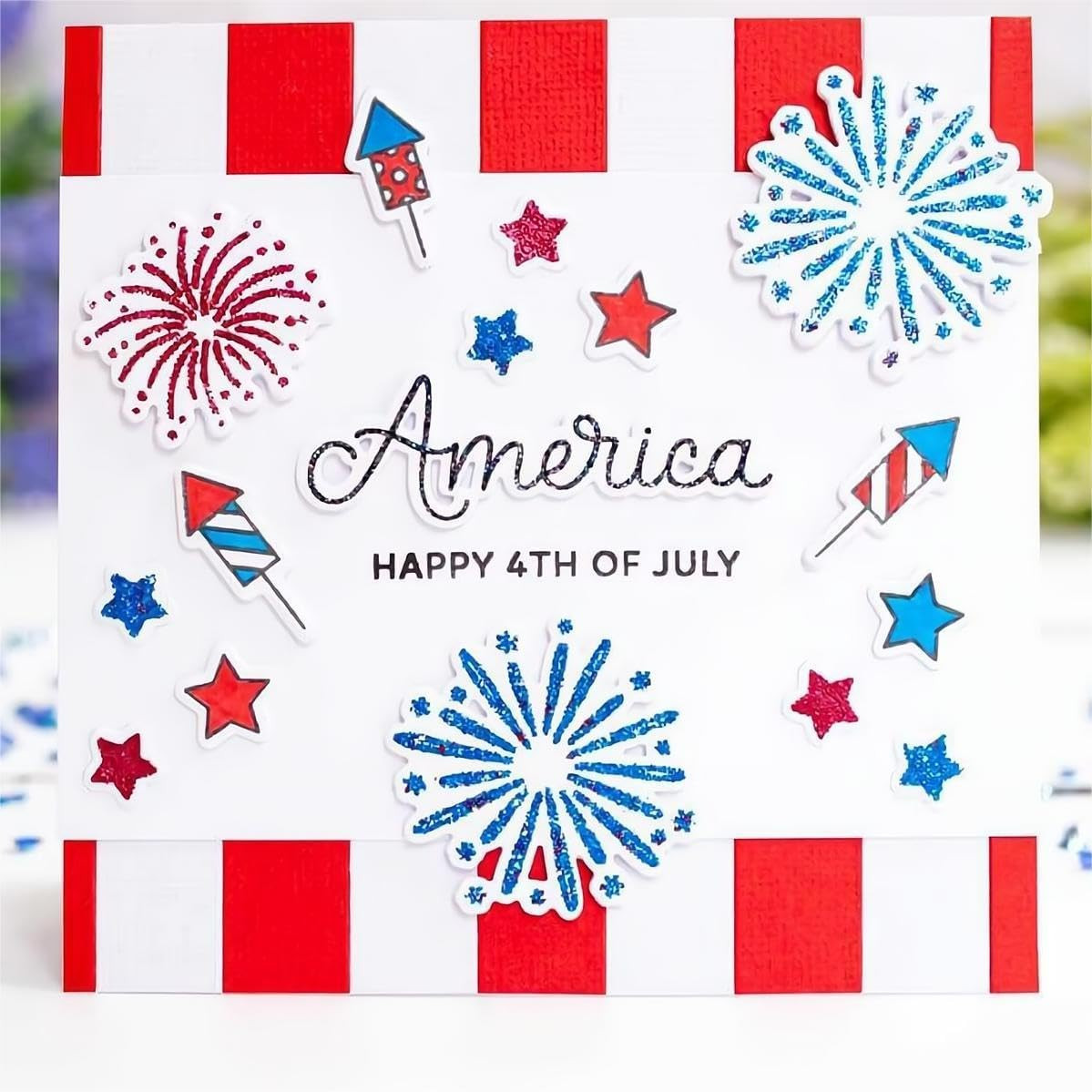 Happy 4TH of July Stamps and Dies Set for Card Making,Clear Stamps and Metal Cut