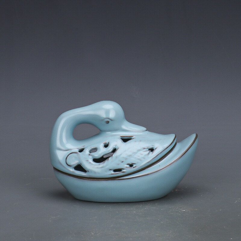 6.8″ Collect China Ruyao Porcelain Lovable Animal Duck Smoked Incense Burner