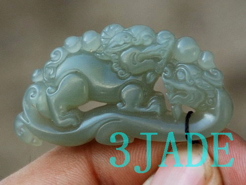 Natural Hetian Celadon Nephrite Jade Ancient Style Dragon Pendant / Carving