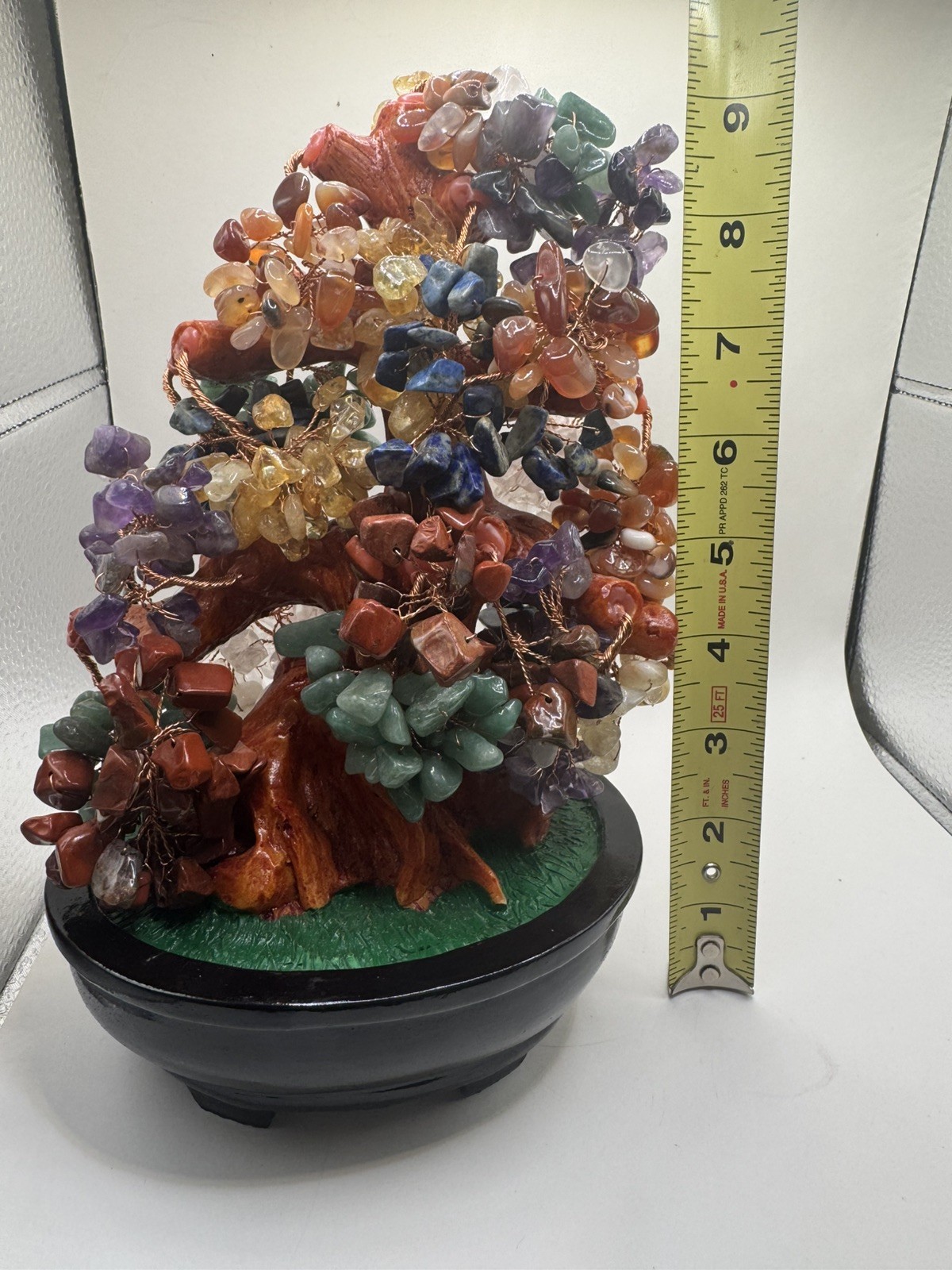 Vintage Jade Glass Bonsai Tree Set In A Celadon Pot, multi colored beautiful