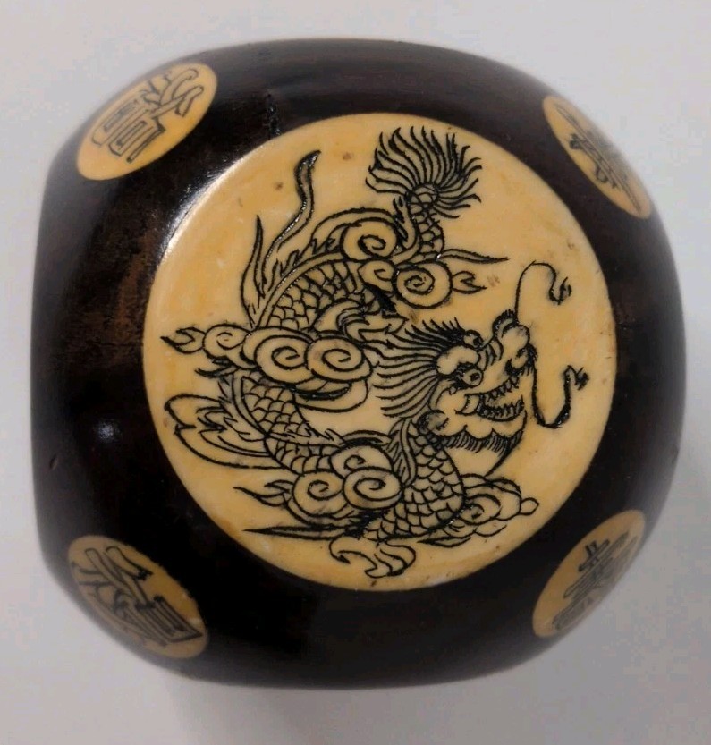 Chinese Bone Scrimshaw Rosewood Zodiac Cube Dice
