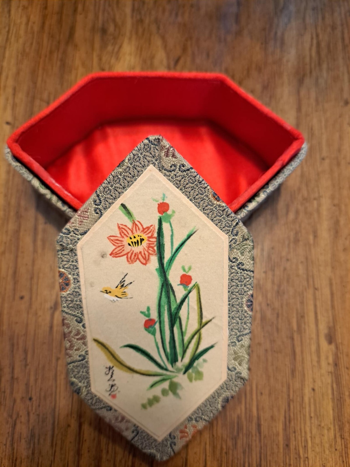Vtg Trinket Box Chinese Lidded Decorative Jewelry Box Cloth Trinket Box