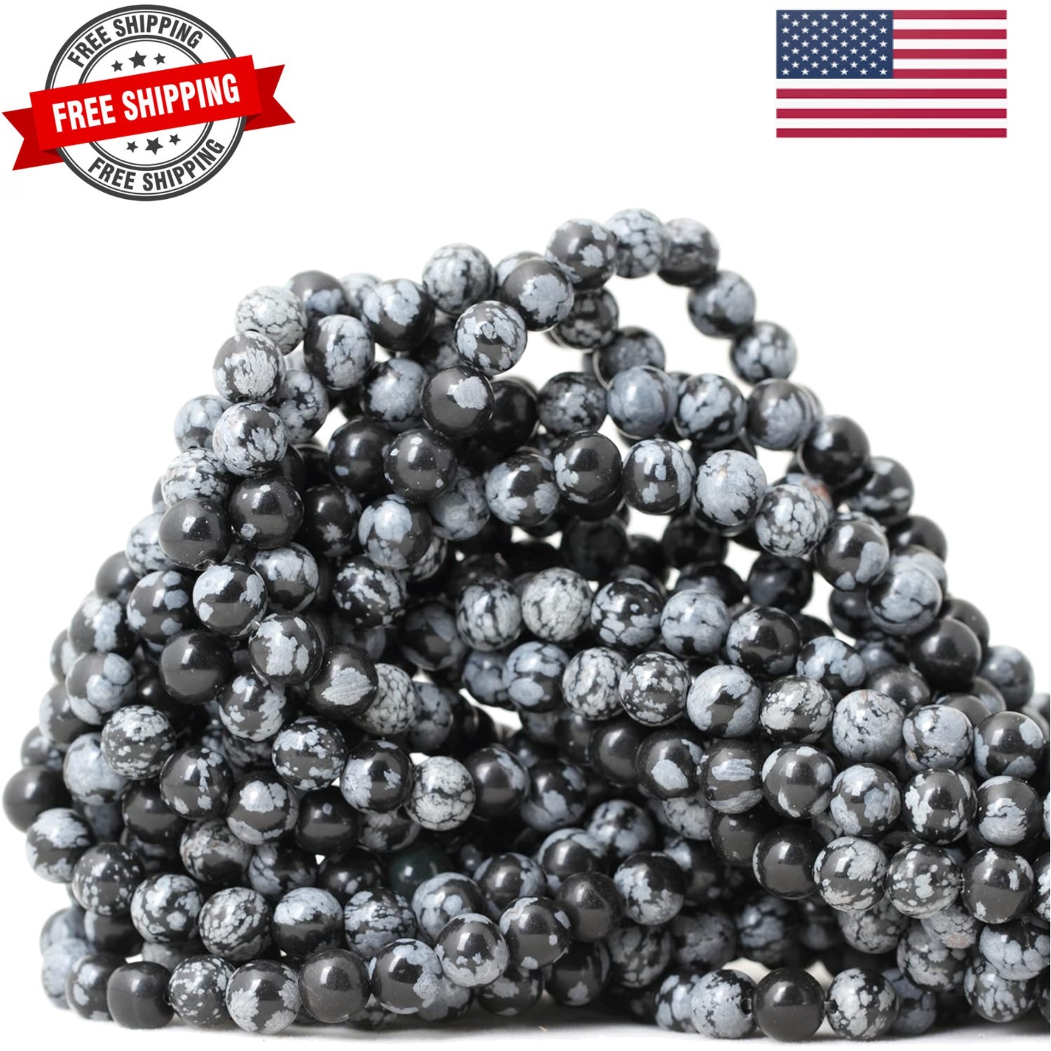 60PCS 6mm Natural Black Snowflake Obsidian Gemstone Round Loose Beads Stone B…