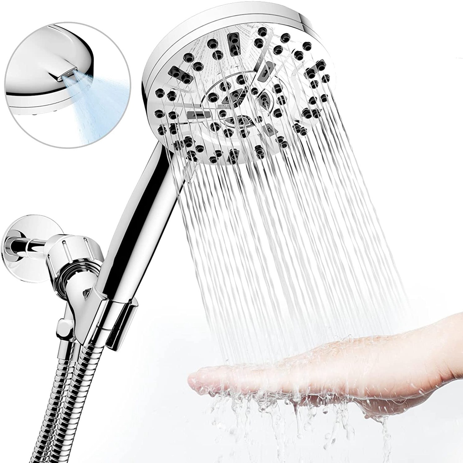 High Pressure Shower Head 10 Functions Handheld Top Spray Bath with 5 FT Hose