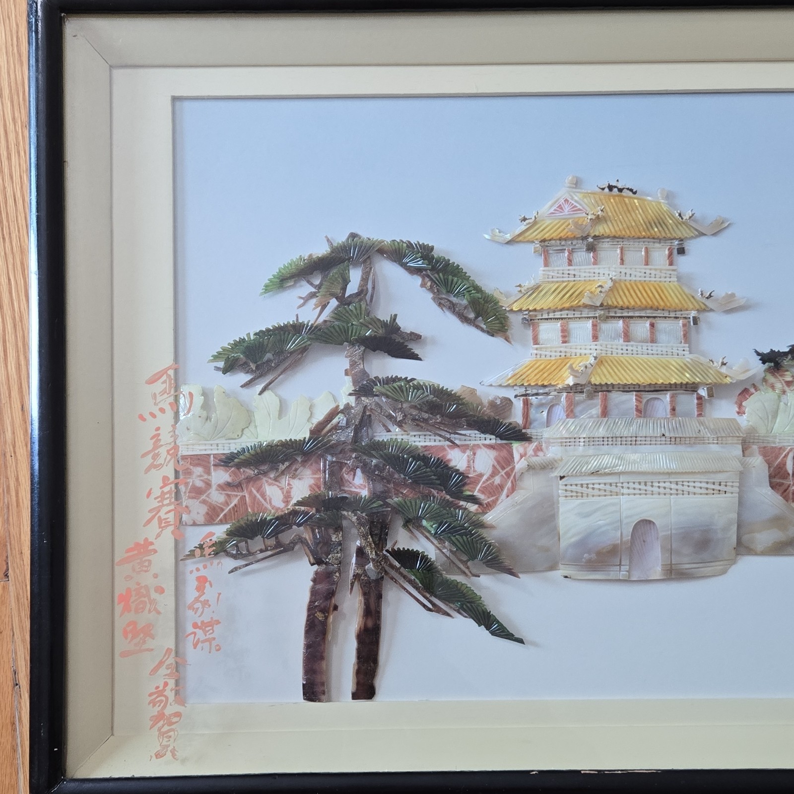 Handmade Chinese Framed Architectural Artwork with Calligraphy Cultural Design
