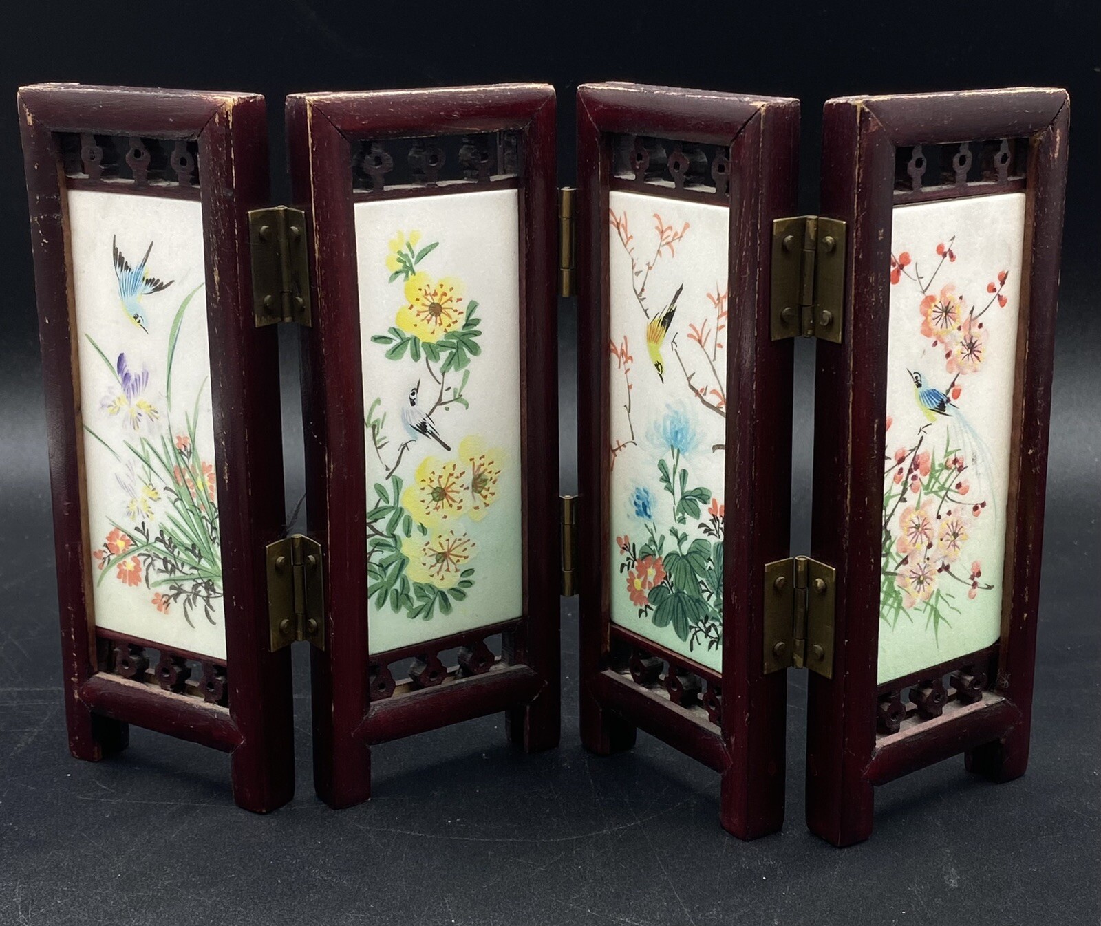 Chinese Table Top 4 Screen Hand Painted Marble Mini Tiles 8.25” x 5”