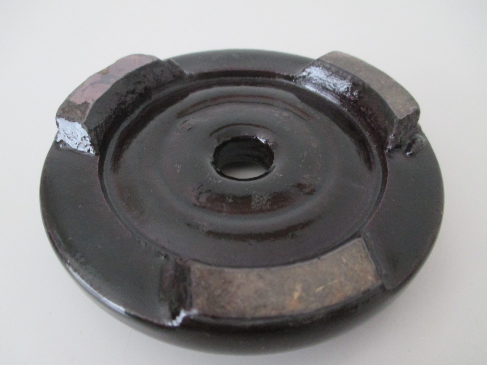 Chinese Black Hand Carved 3.25″ Round Wooden Stand for 2.5″ Dia Base Vtg AZB