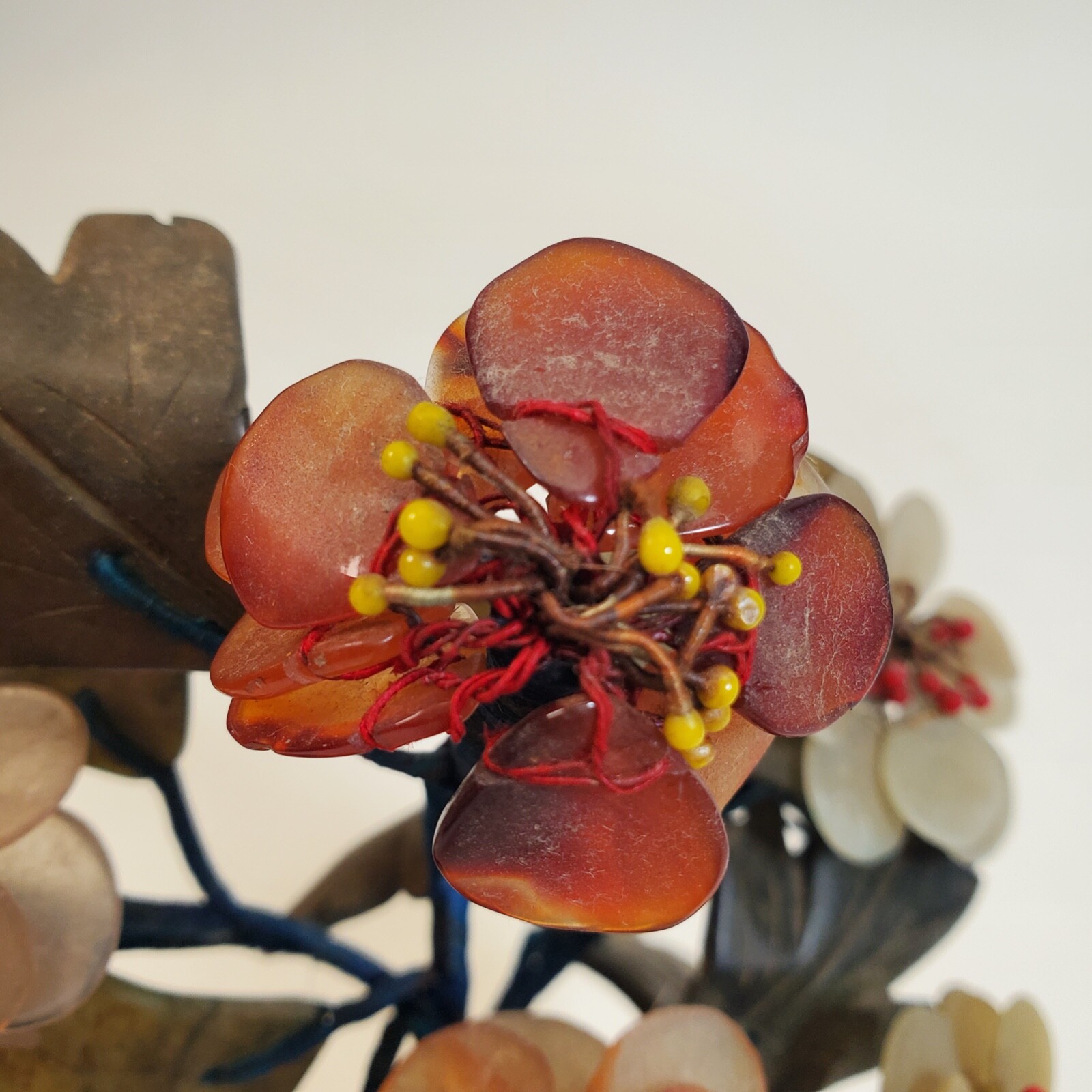 Vintage 1950s Chinese/Japanese Jade Agate Bonzai Flowering Tree