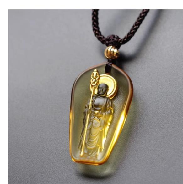 China Yellow Coloured Glaze Carving Gilding Buddhism Ksitigarbha Buddha Pendant