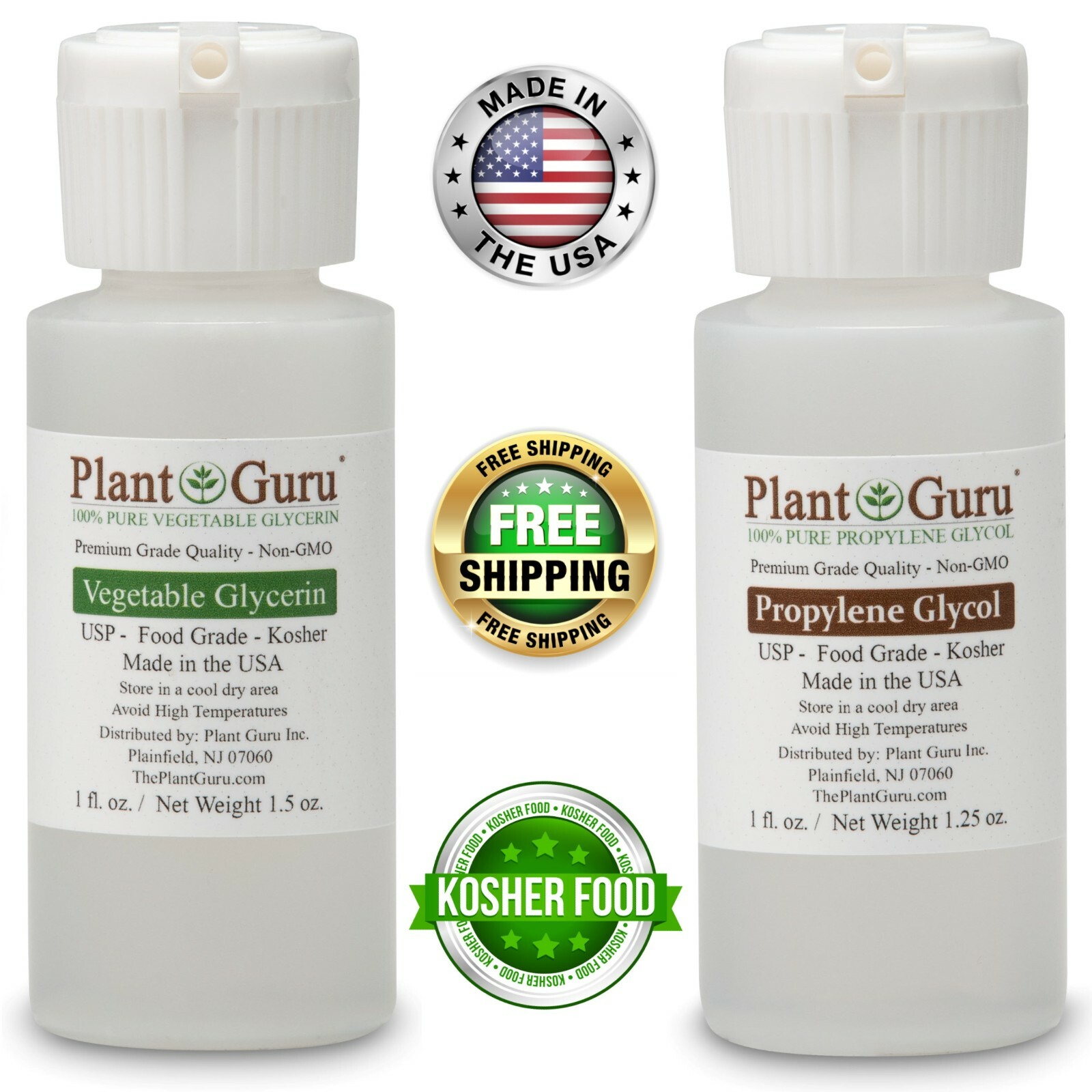 Vegetable Glycerin Propylene Glycol 1 oz Each USP 99.9 % Pure Food Grade VG PG