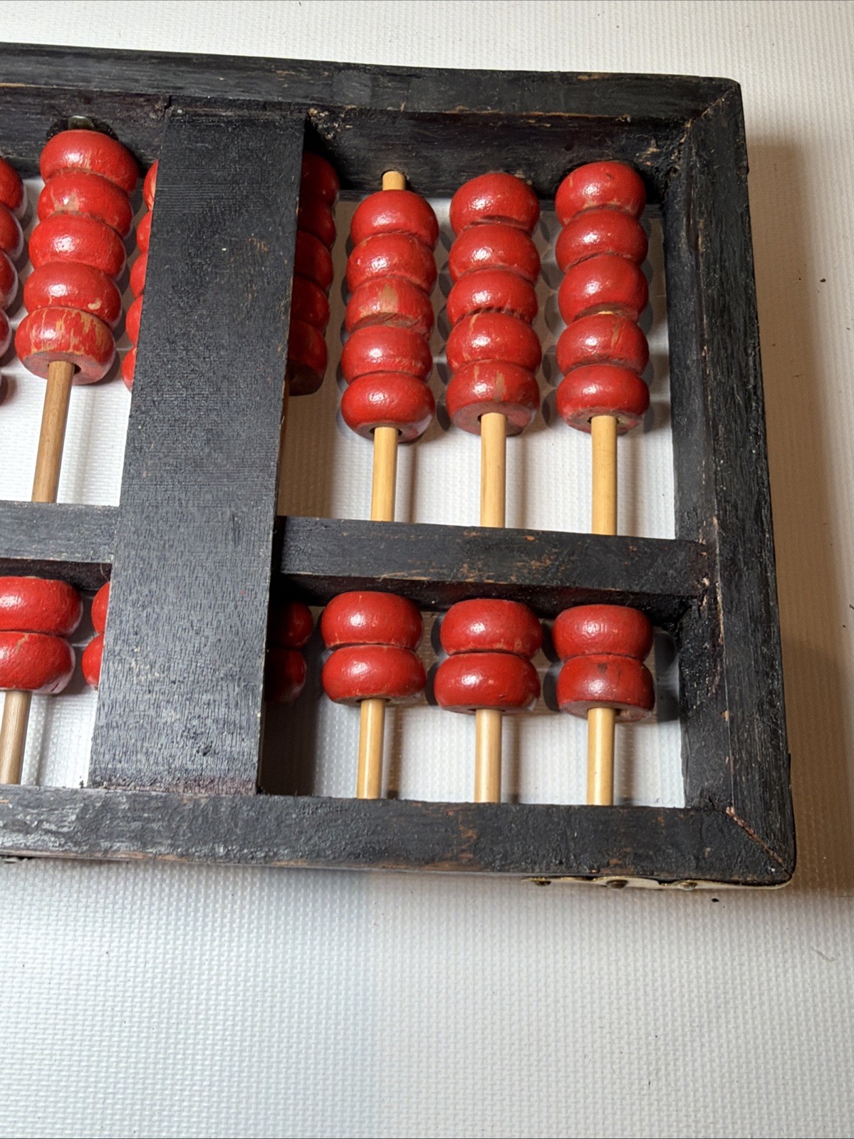 Antique Chinese Abacus Adding Calculator Wood Brass 13 Rows 91 Bead Lotus-Flower