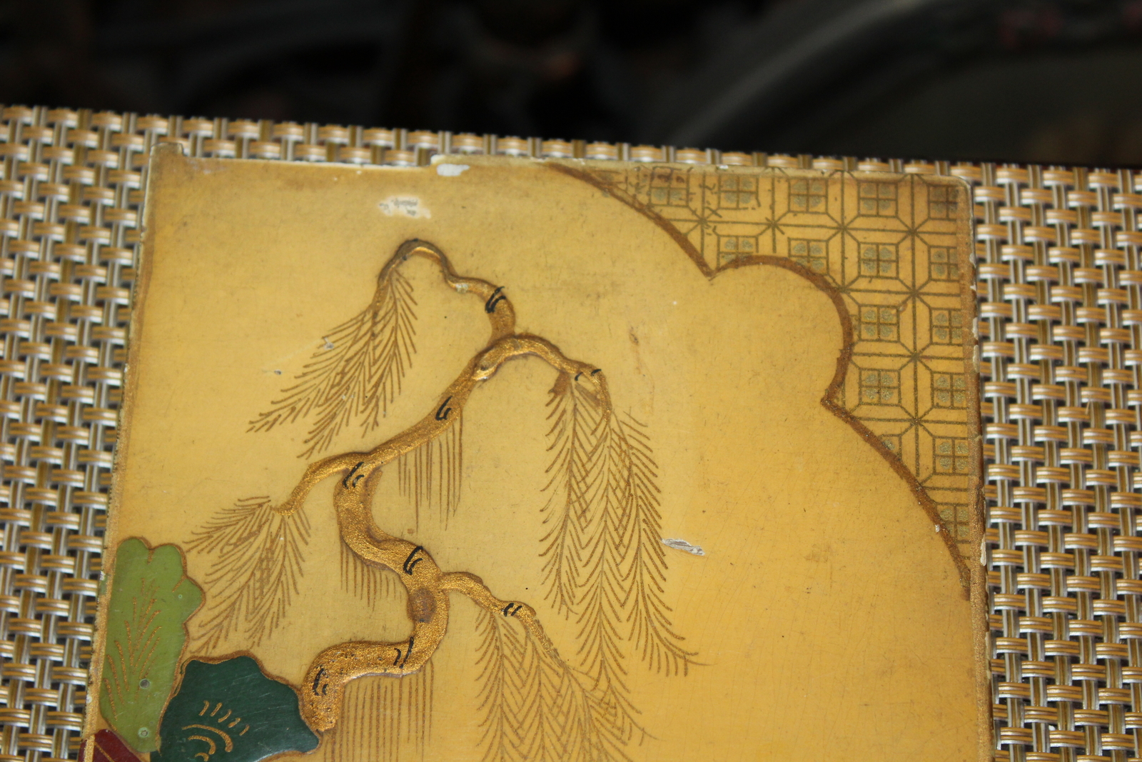 Pair Chinese Wood Painted Furniture Panels Village Trees