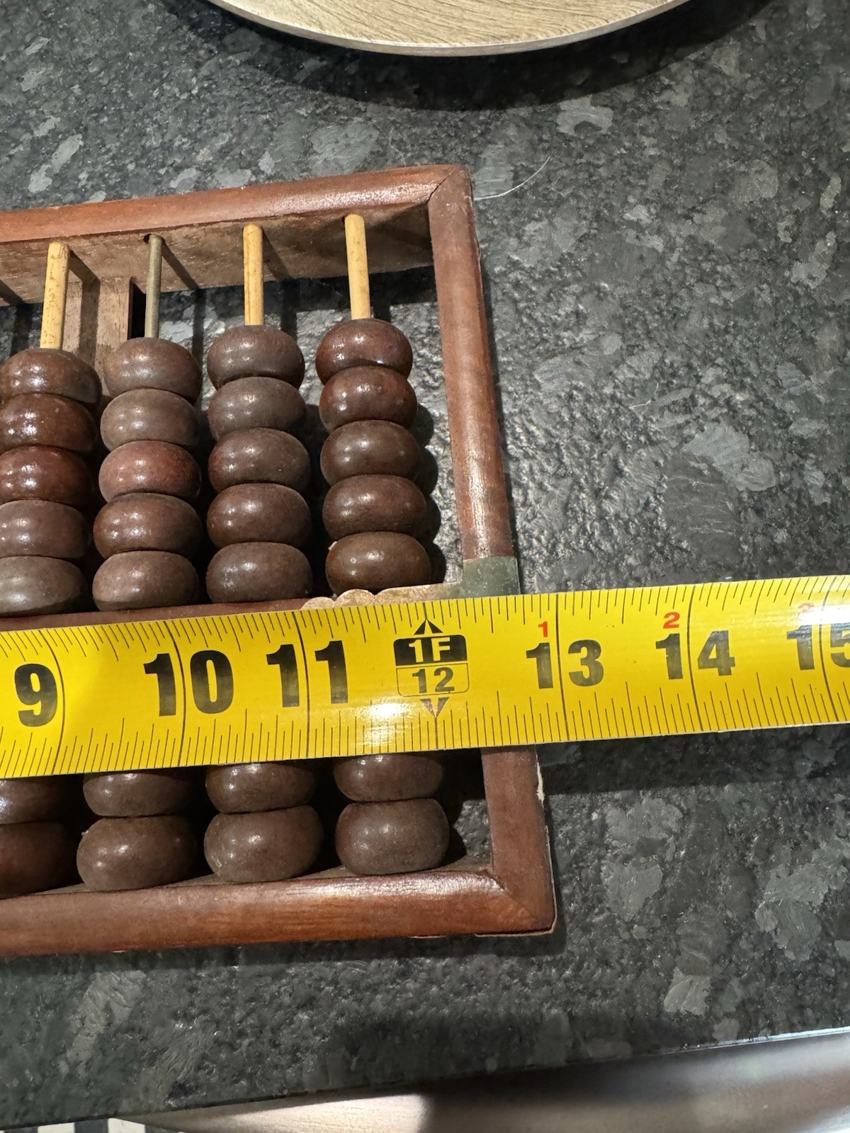 Vintage Chinese Suanpan Abacus Hardwood 11 Row Brass Hardware 12.75”