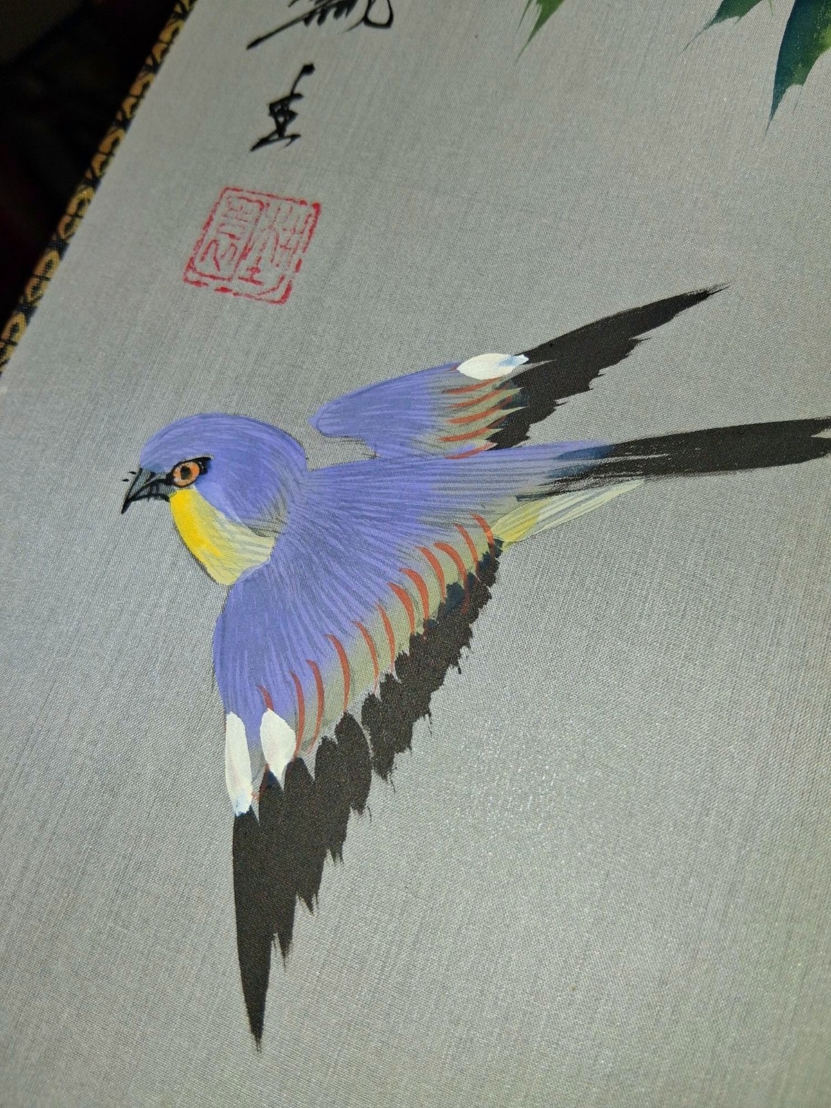 Lot of 3•Vintage Hand-Painted Chinese Silk Wall Art With Birds Flowers PLUS Guan