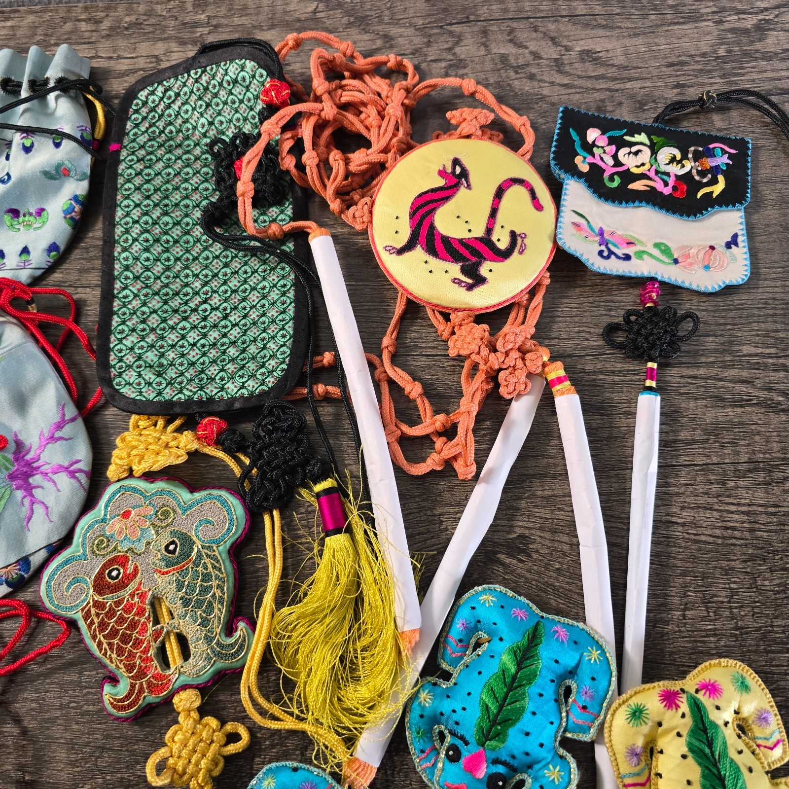 Embroidered Chinese Zodiac Lucky Charms & Ornaments, Animal Motifs, Pouches Lot