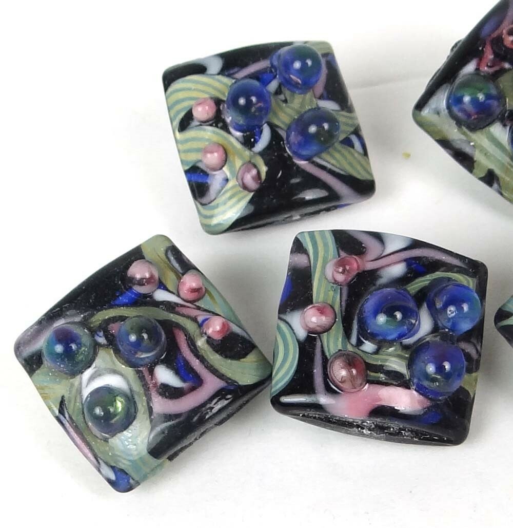 4 Lampwork Handmade Glass Blue Lace Square Beads 21mm