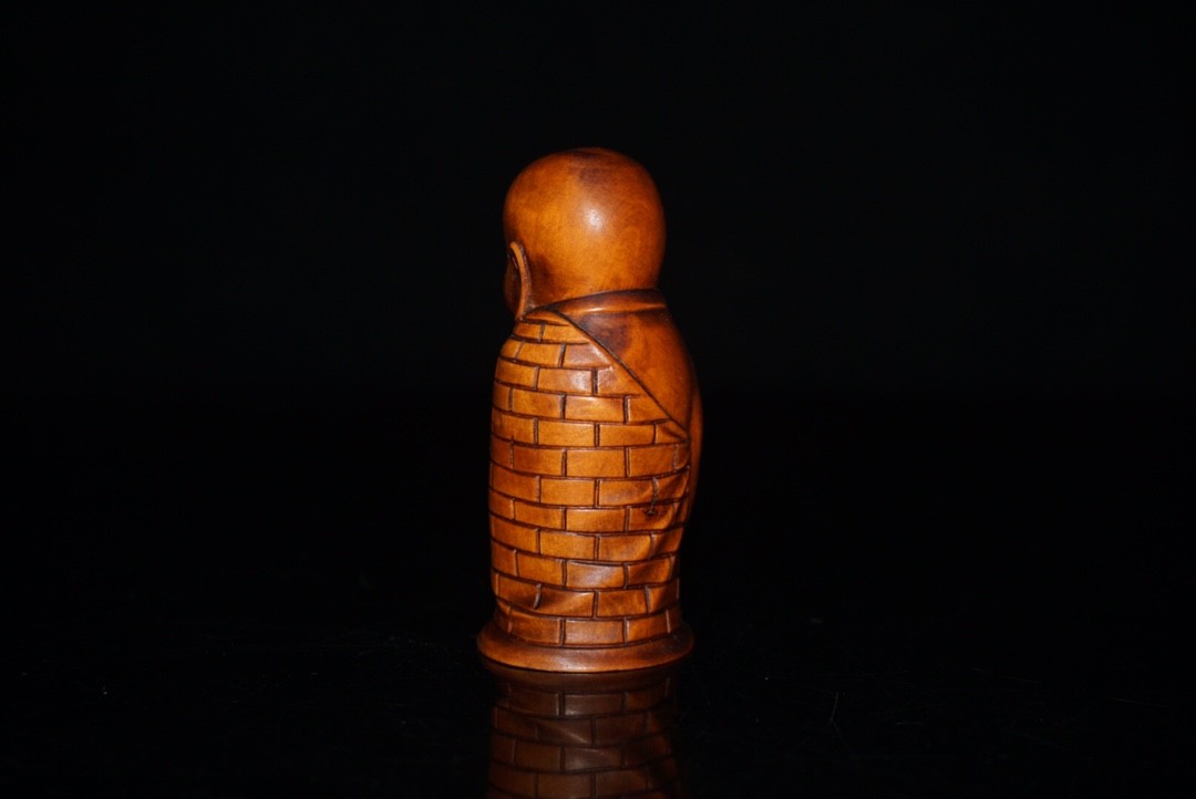 2.8″ Collect China Box-wood Carving Buddhism Monk Reciting Scriptures Statue