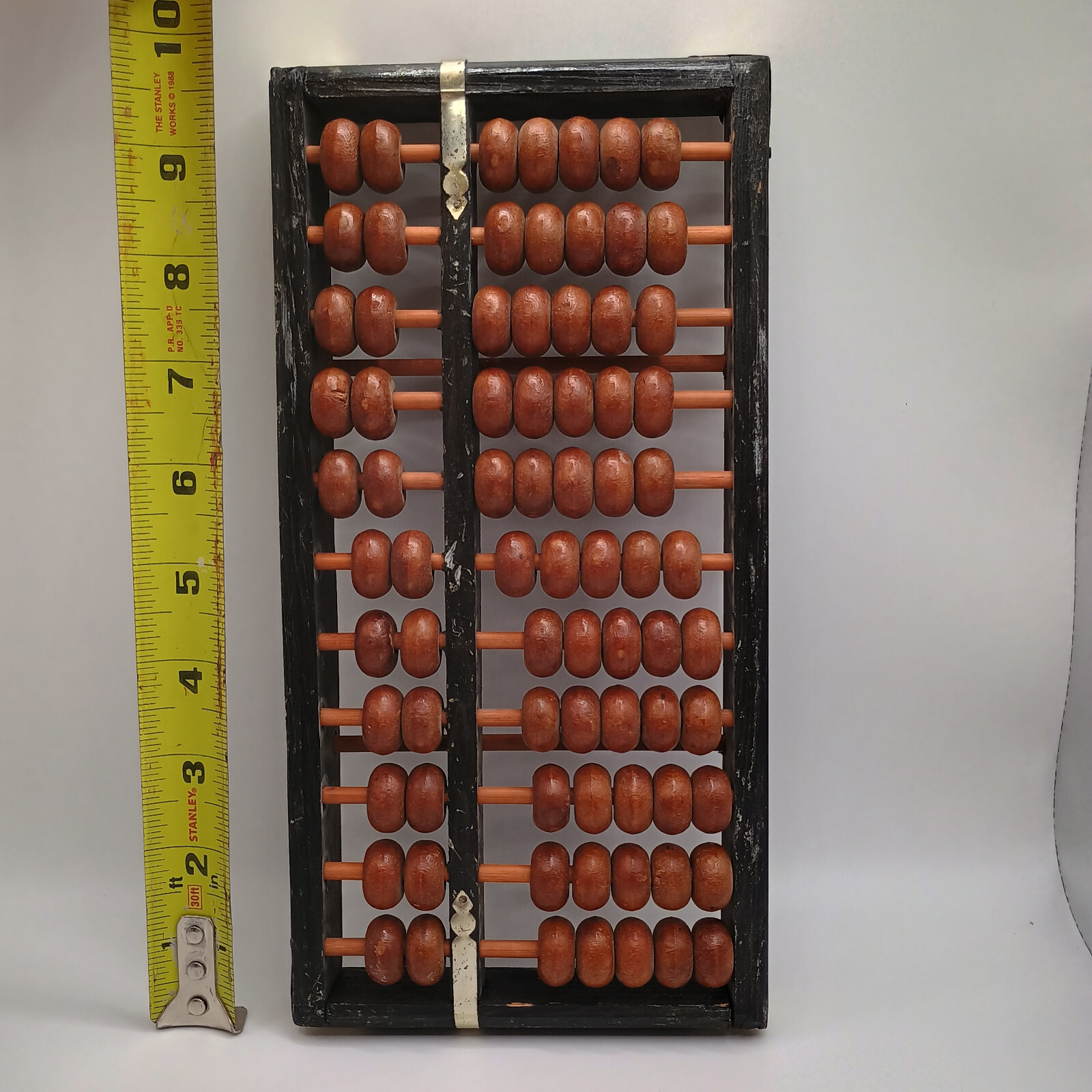 Vintage Chinese Calculator Asian Abacus Black Wood Metal Wooden Beads 10″ x 4.5″