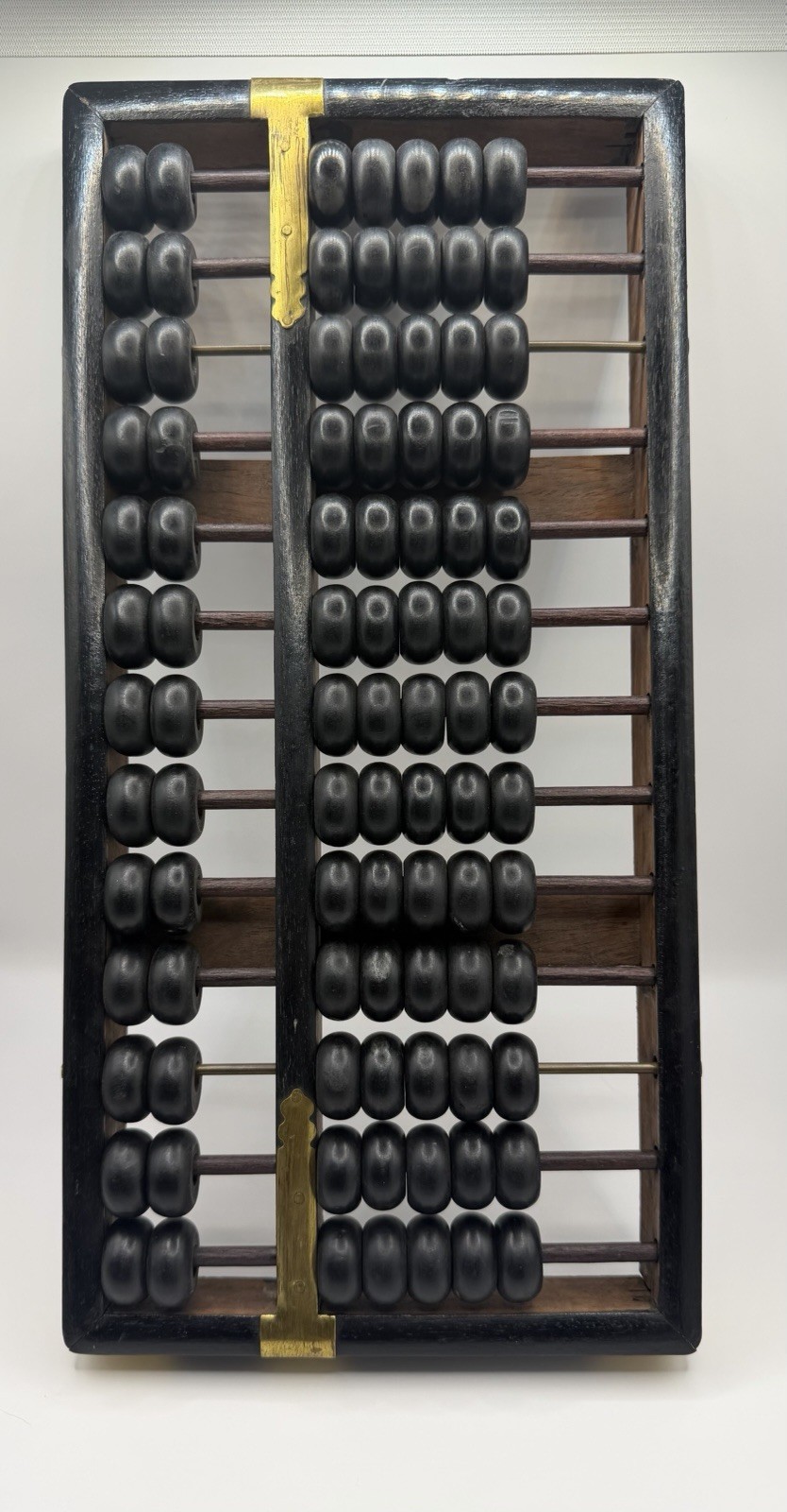 Vintage Chinese Abacus Suanpan Lotus Flower Wood Brass (1960s) Hong Kong