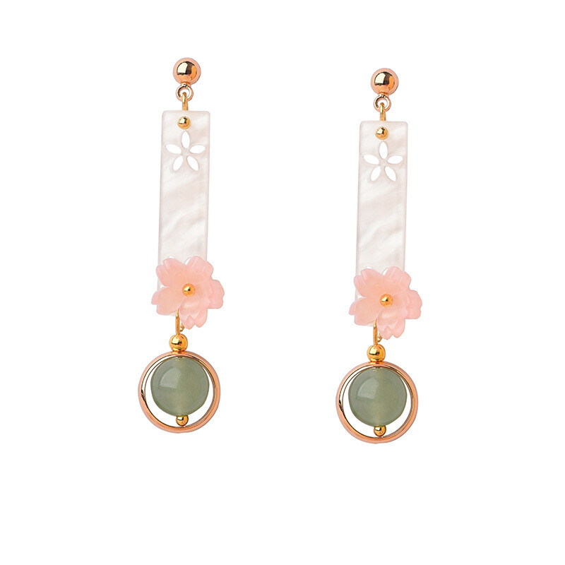 Chinese Dongling Jade/Coloured Glaze Flower Tibetan Style Vogue Earbob Earrings