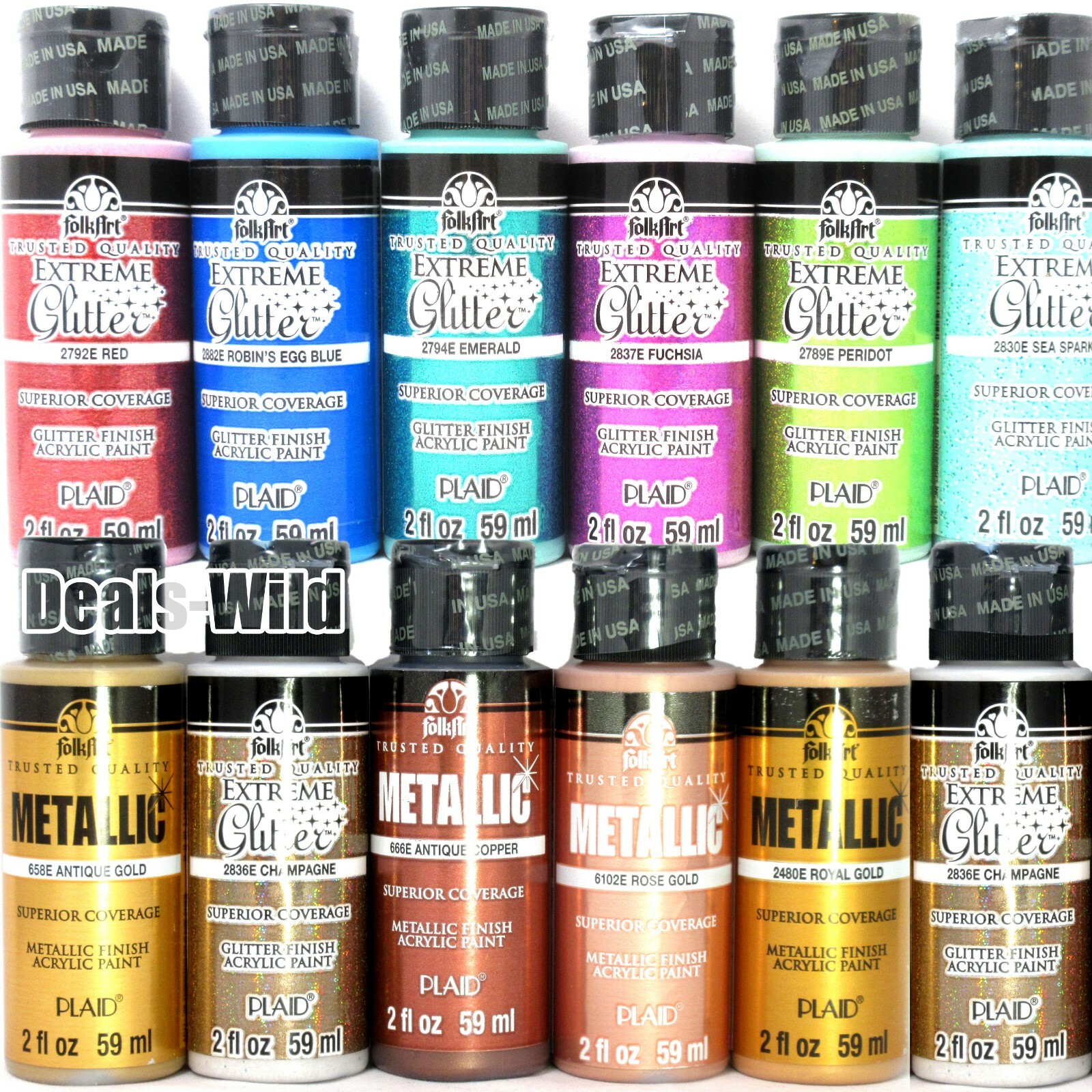 1 Metallic or Extreme Glitter Acrylic Paint FolkArt 2oz Folk Art Shiny Paints