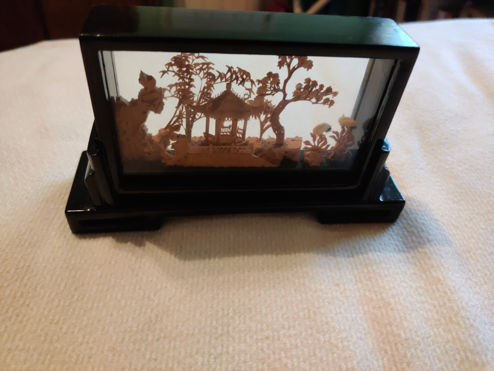 Vintage Chinese cork carving diorama Shadow box. 6.25 In Long, 3.75 High,…
