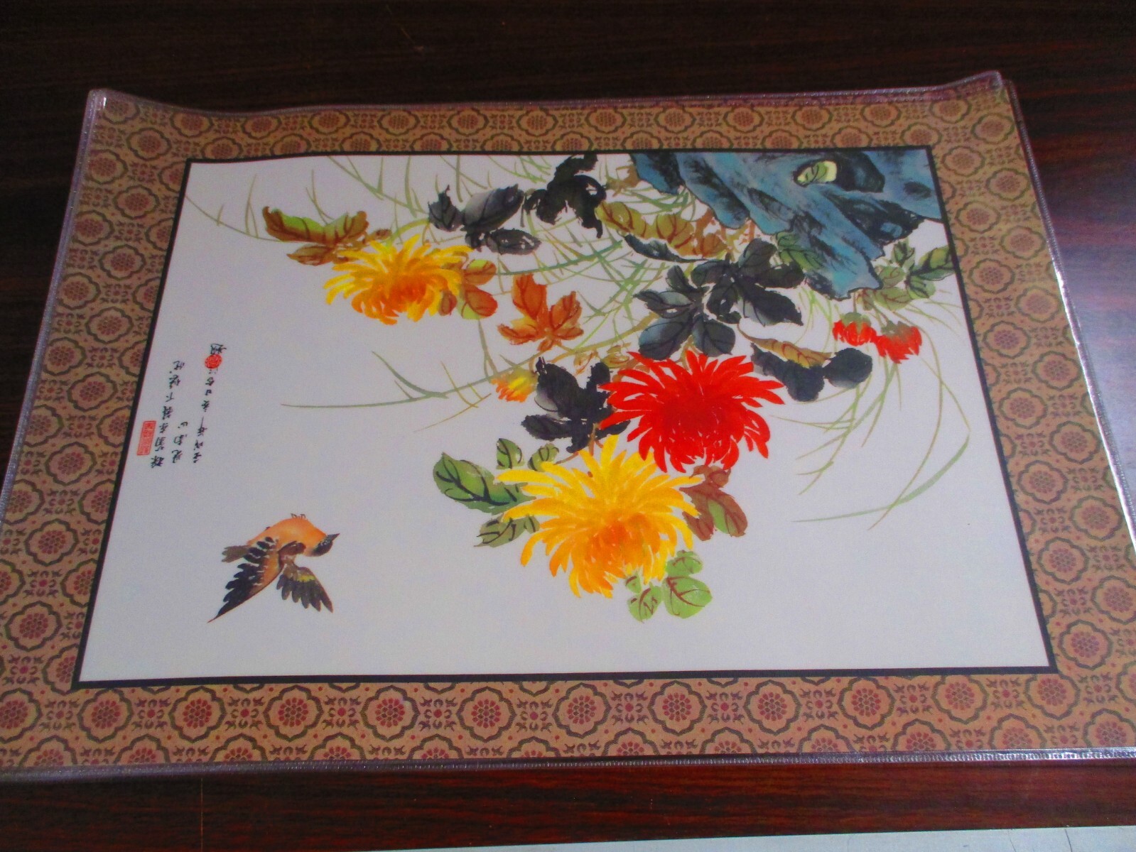 Chinese Traditional Flowers & Birds, 6 Place Mats, Both Sides Shown, NIB