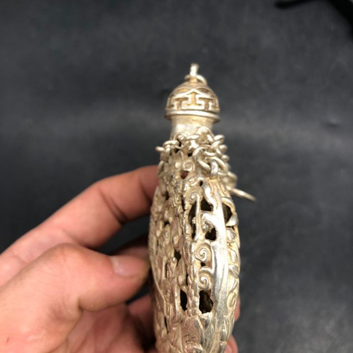 Vintage Chinese Silver Plated Copper Openwork Incense Sachet Pendant Qing Style