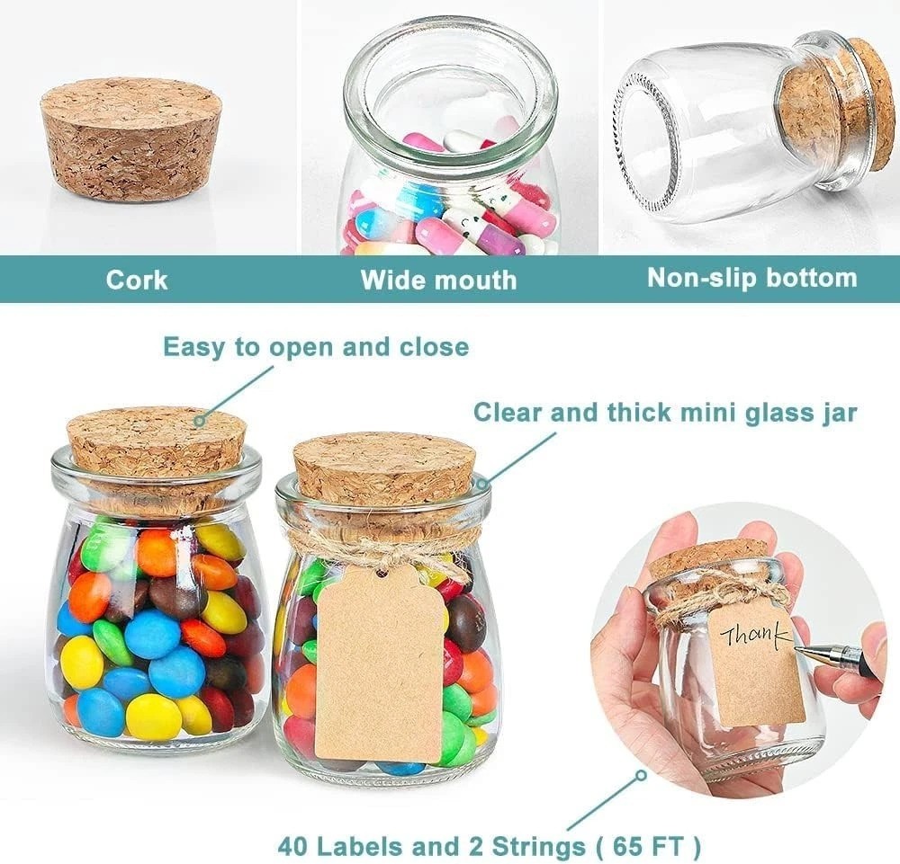 40 Pack Glass Favor Jars with Cork Lid, 3.4 oz Small Glass Bottles for Weddin…