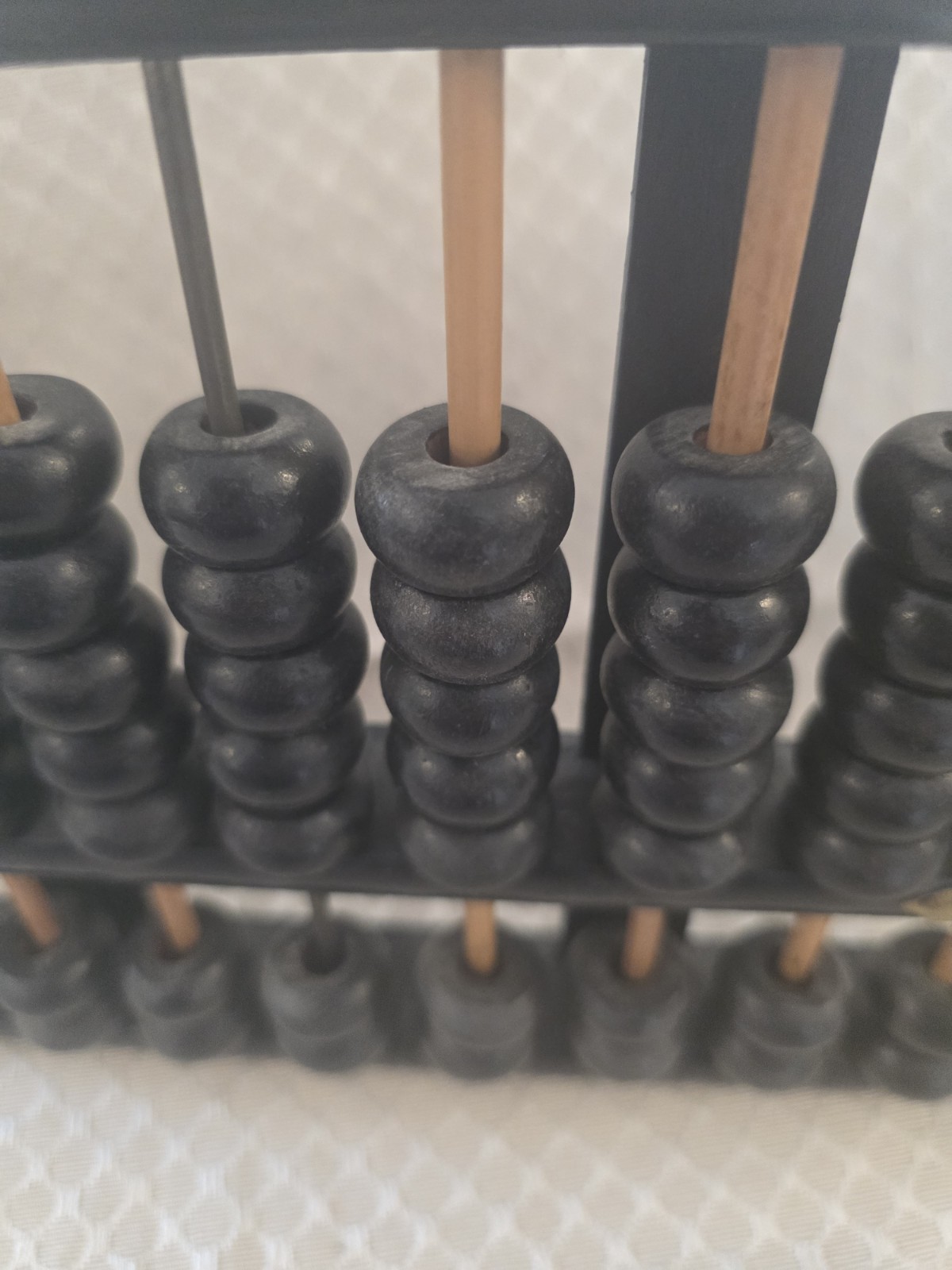 Vintage Chinese Lotus-Flower Brand Wood Abacus Suanpan 9 Column Brass Accents
