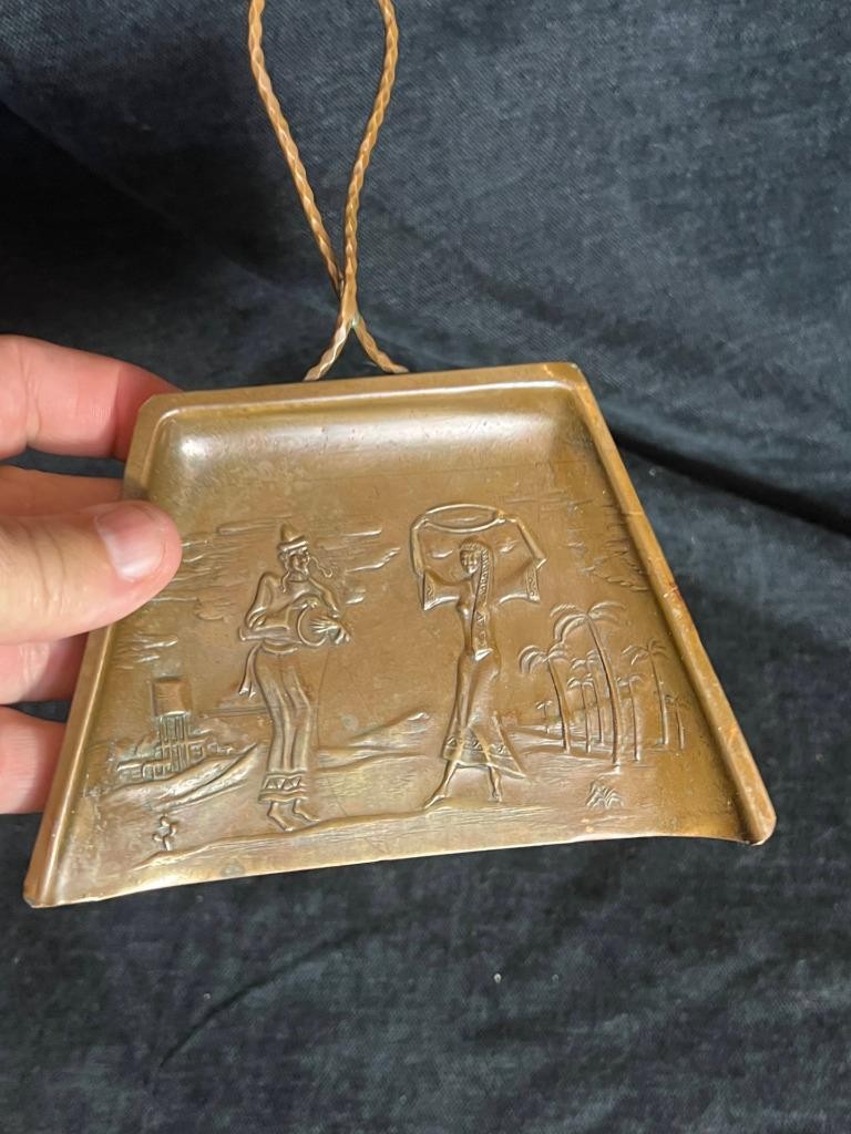 Vintage Decorative Art Metal Copper Embossed Asian Mid Century Modern Crumb Tray