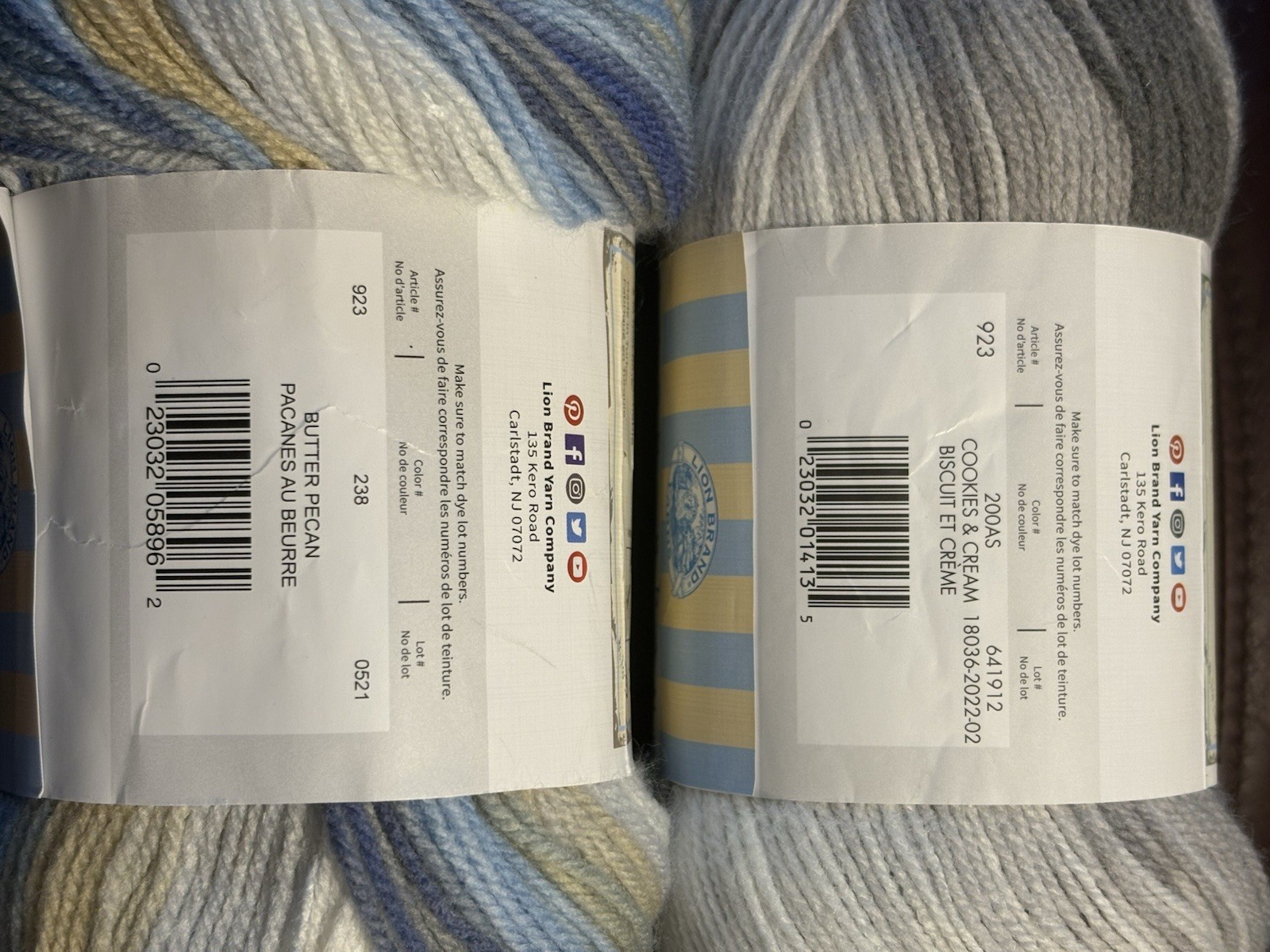 (Lot of 2) Lion Brand Ice Cream Yarn DK 3 Baby Self-Striping Acrylic Blue Gray