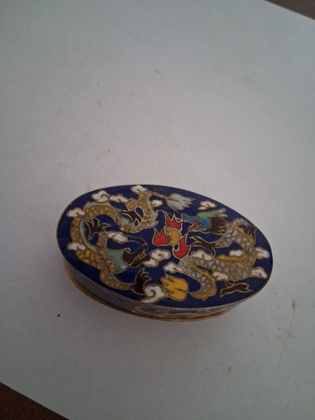 (B3) Cloisonné brass metal trinket decorative box – 2.5″ long Asian design