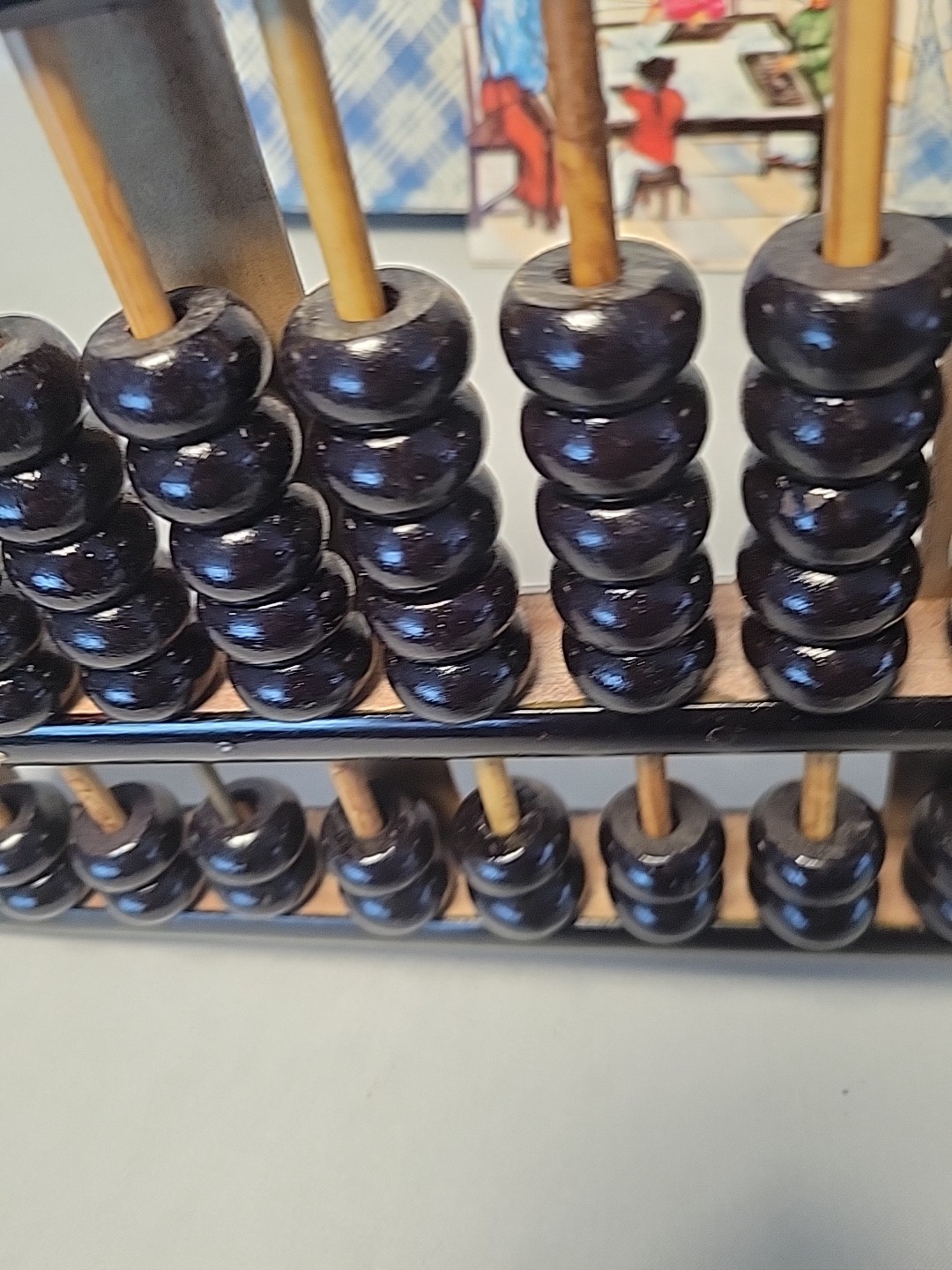 Vintage Chinese Abacus Wood & Brass Lotus Flower Brand Calculator 11 Row 77 Bead