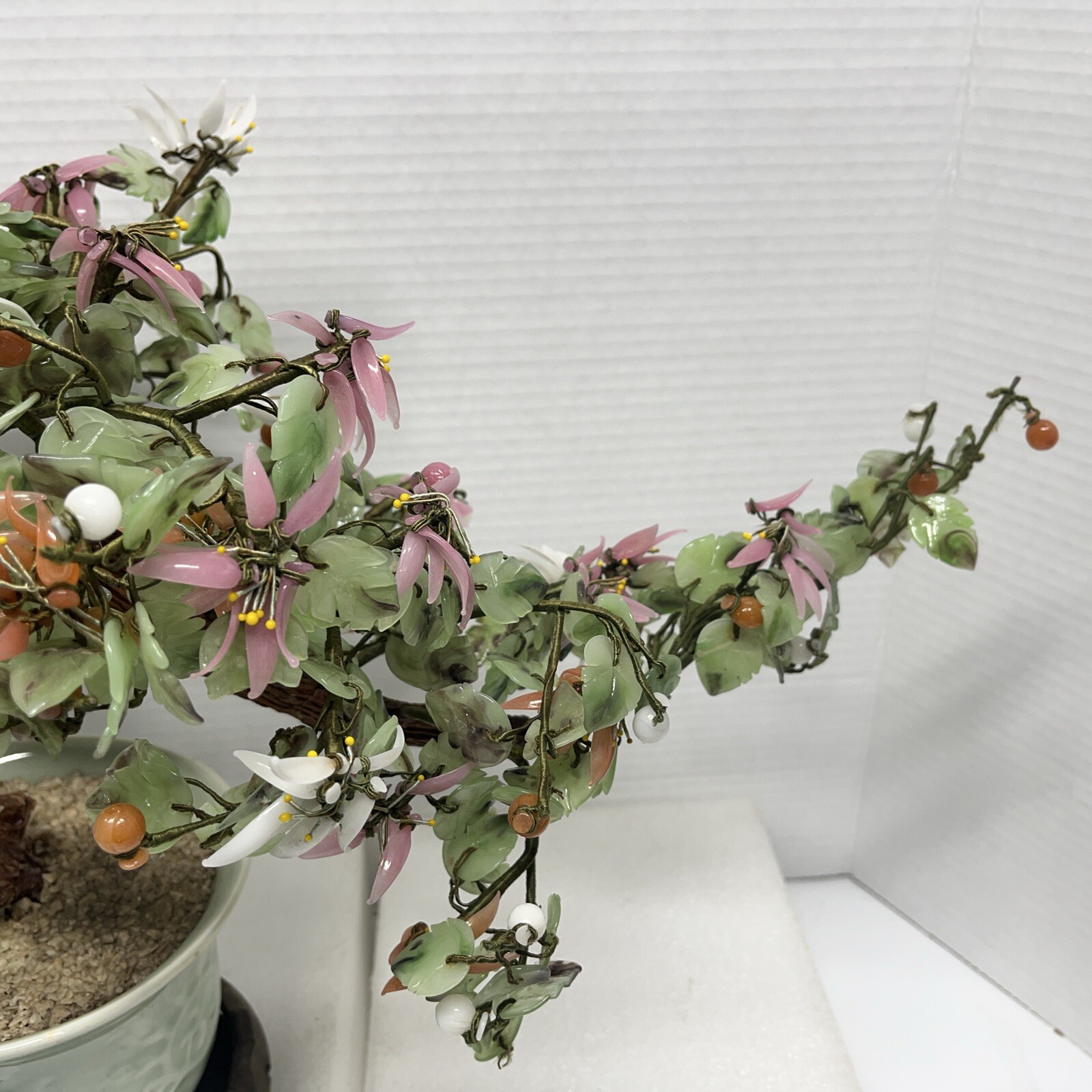 Vtg Japanese/Chinese/Asia Bonsai Jade Tree W/Berries 18″ L 13″ T w/pot & stand