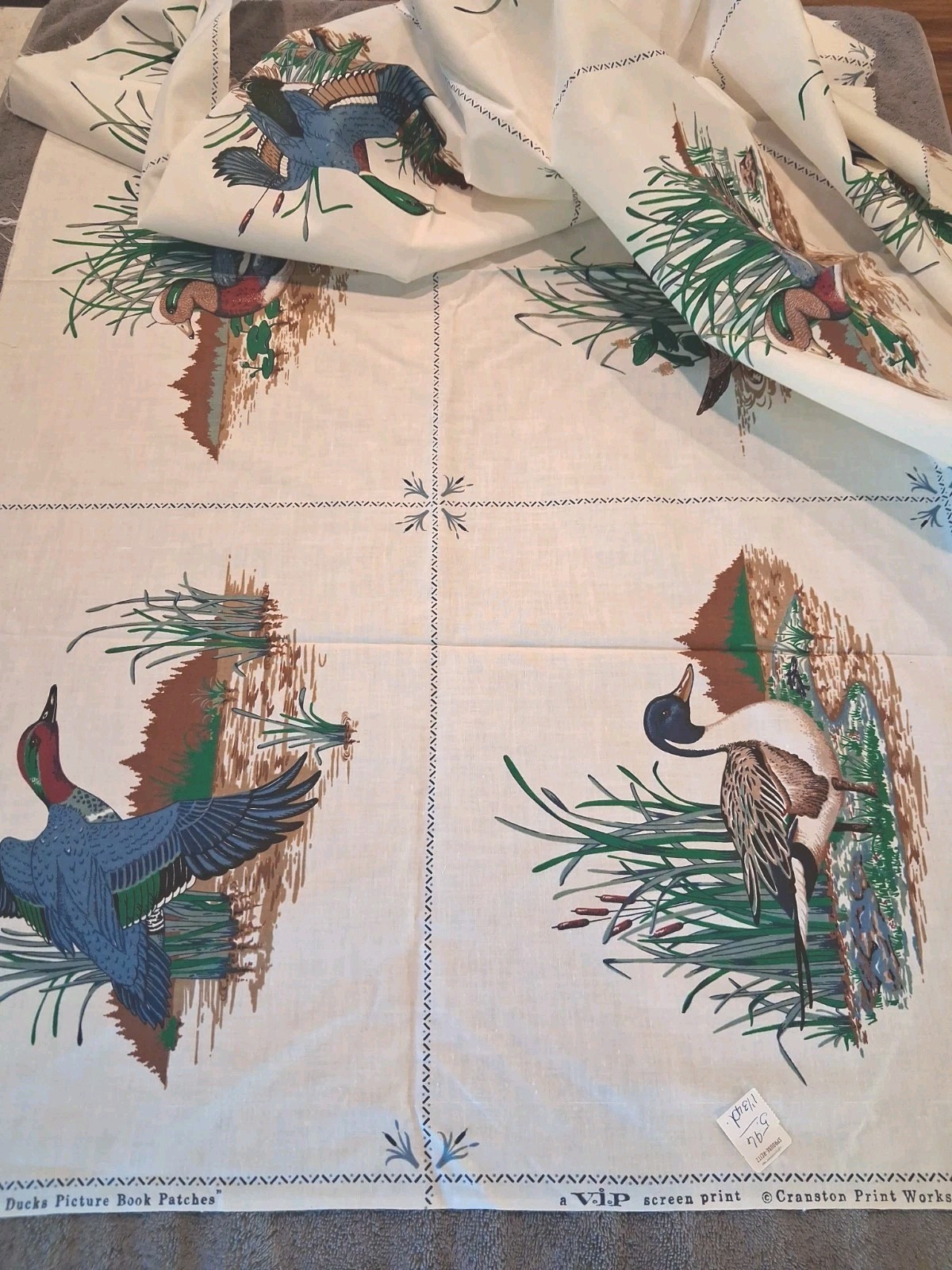Vintage Cranston VIP Wild Ducks Fabric Panel 12 Squares Cotton 1.33 Yds Cabin