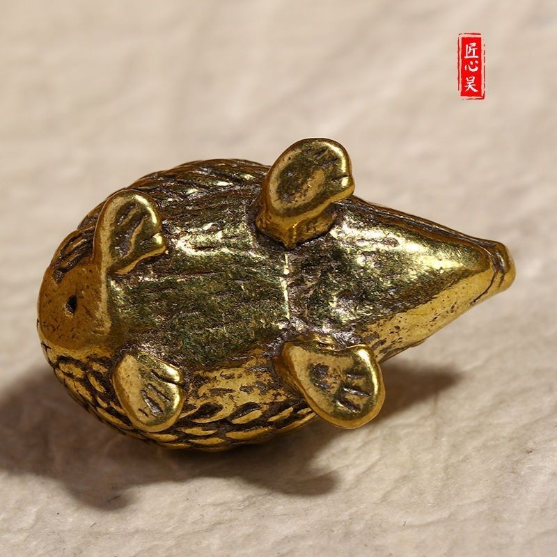 Brass Hedgehog Pen Rest Calligraphy Paperweight Solid Copper Desktop Ornament
